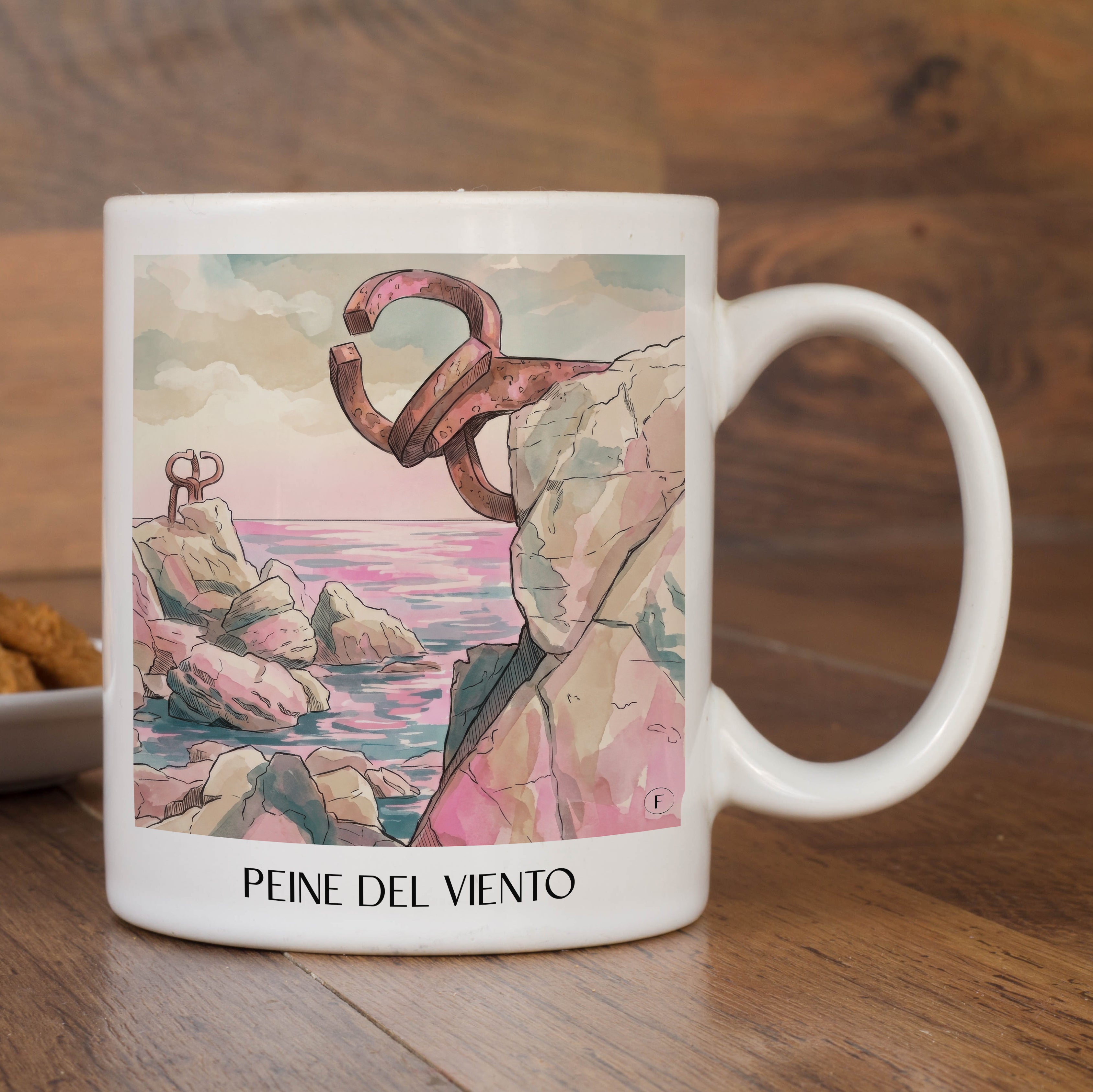 peine-del-viento-san-sebastián-spanien-kaffeebecher-aquarell-pink-rosa