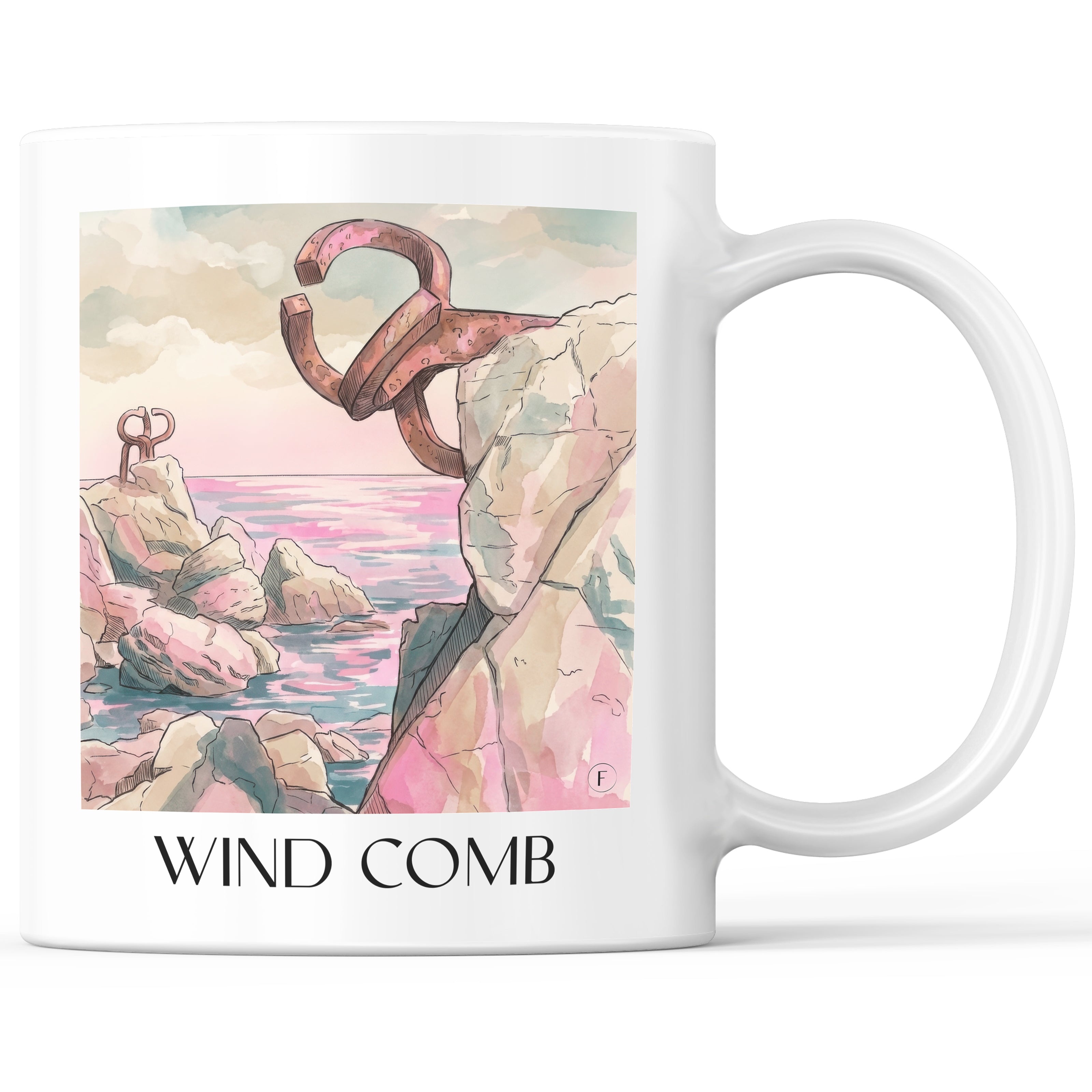 Peine del Viento Kaffeebecher - San Sebastián - Spanien Becher - Kaffeetasse im Aquarell Pink Stil - favplace