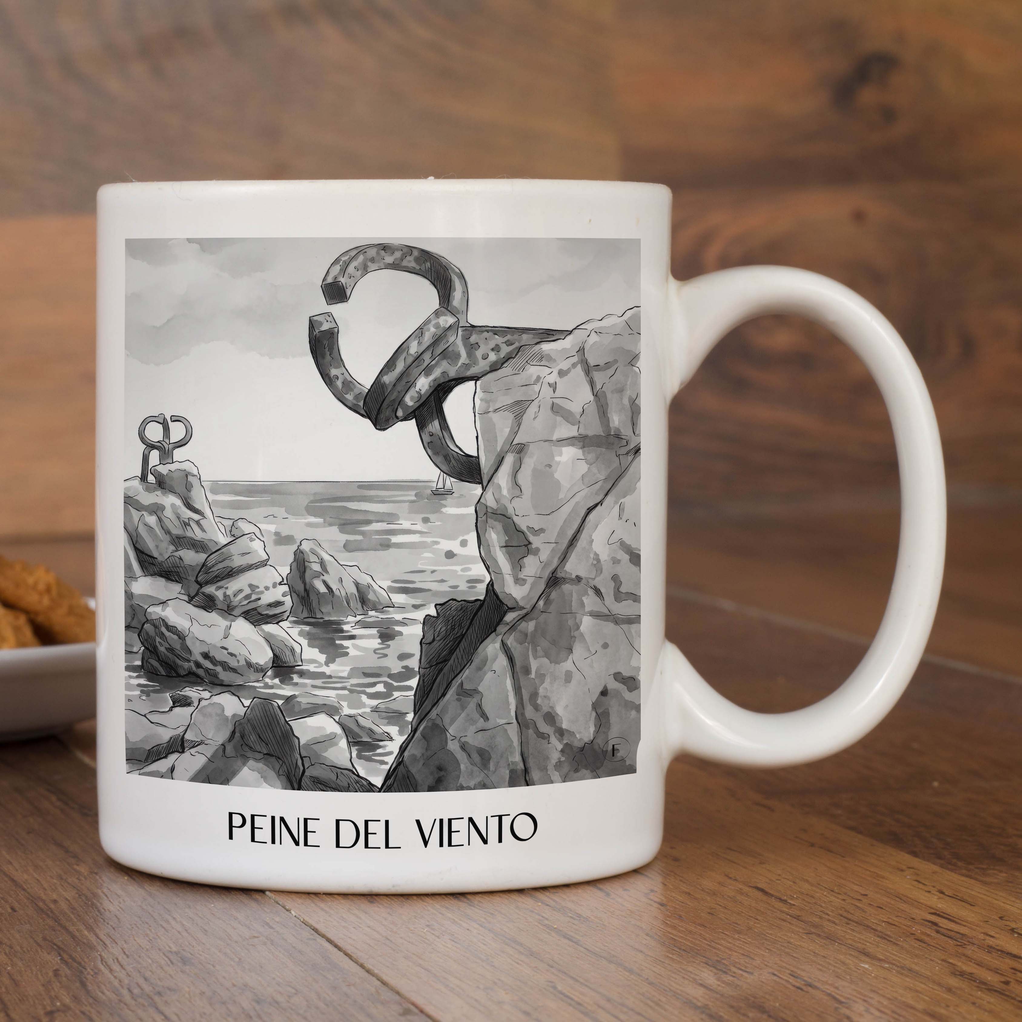 peine-del-viento-san-sebastián-spanien-kaffeebecher-aquarell-schwarz-weiss