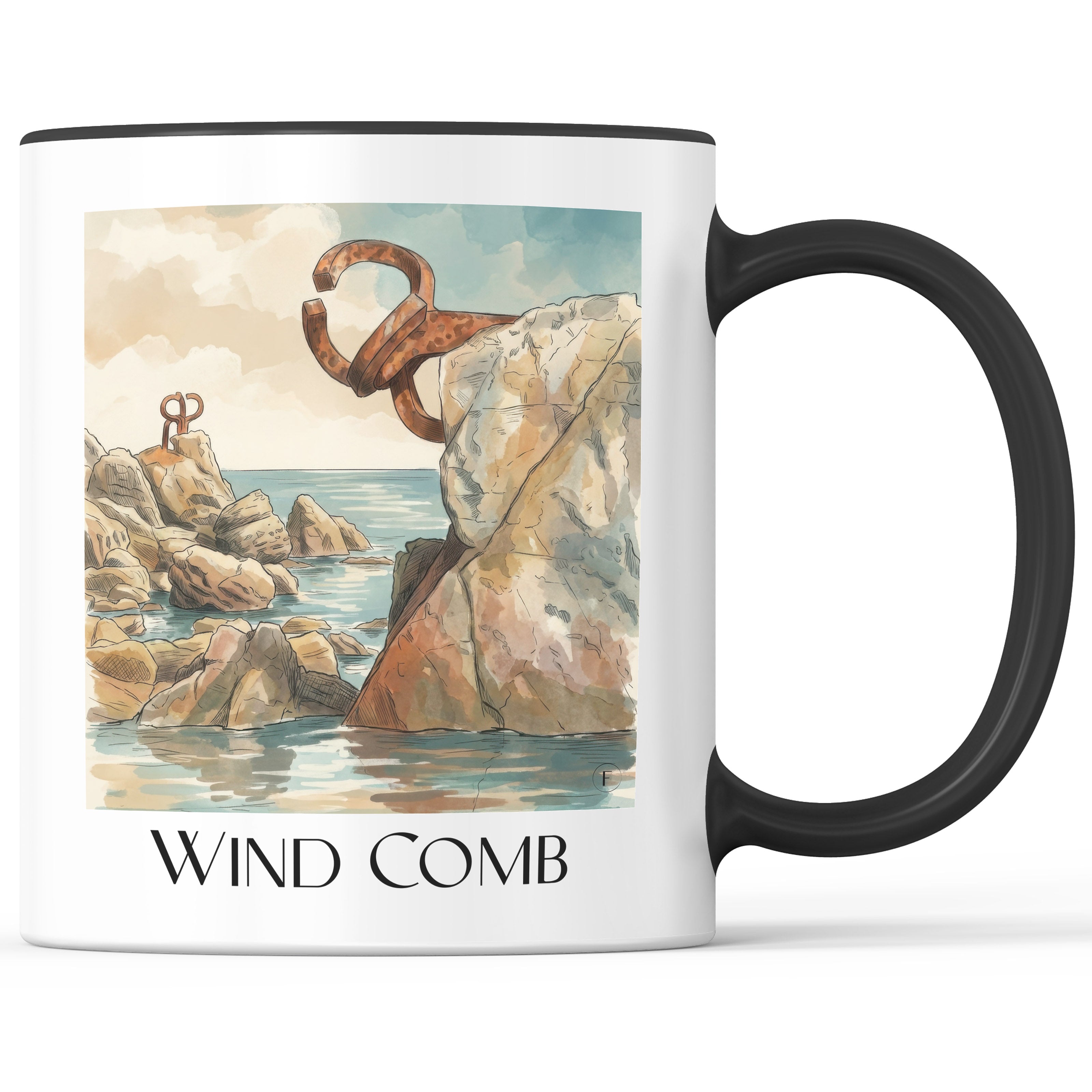 Peine del Viento Kaffeebecher - San Sebastián - Spanien Becher - Kaffeetasse im Aquarell Stil - favplace