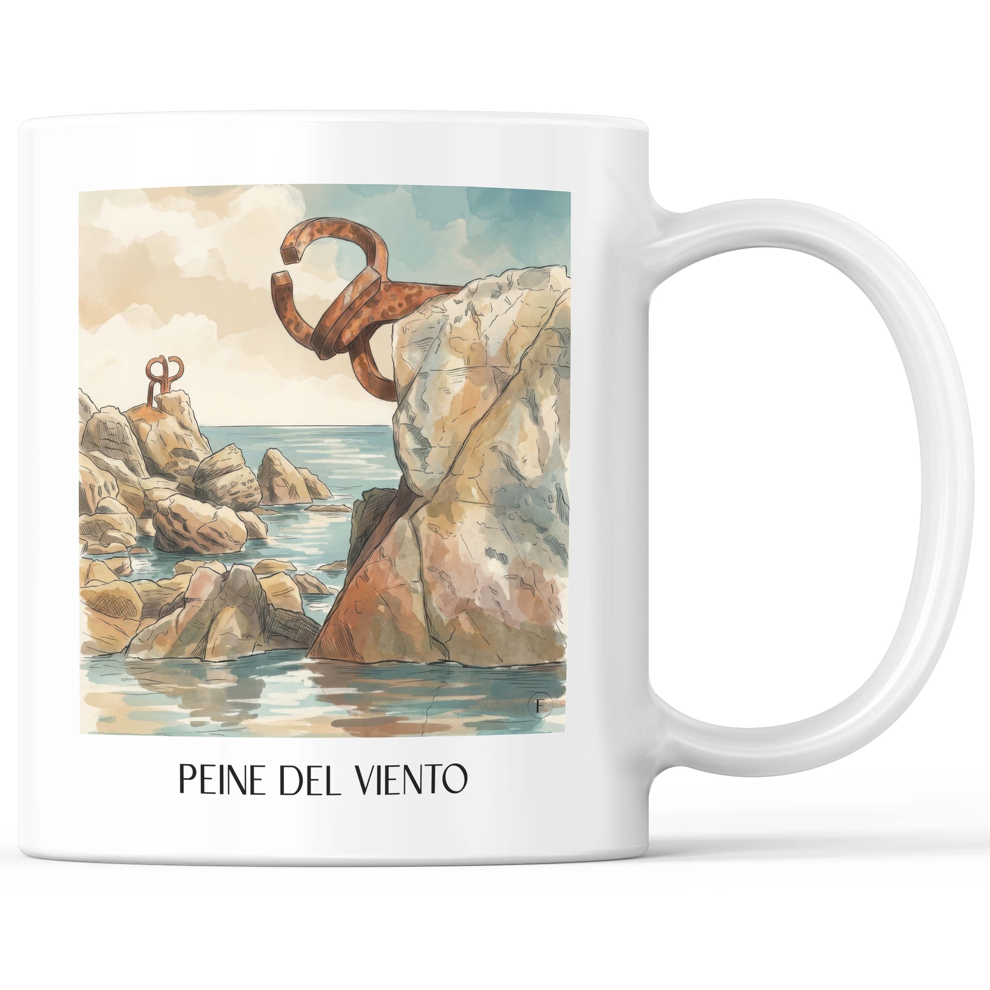 Peine del Viento Kaffeebecher - San Sebastián - Spanien Becher - Kaffeetasse im Aquarell Stil - favplace