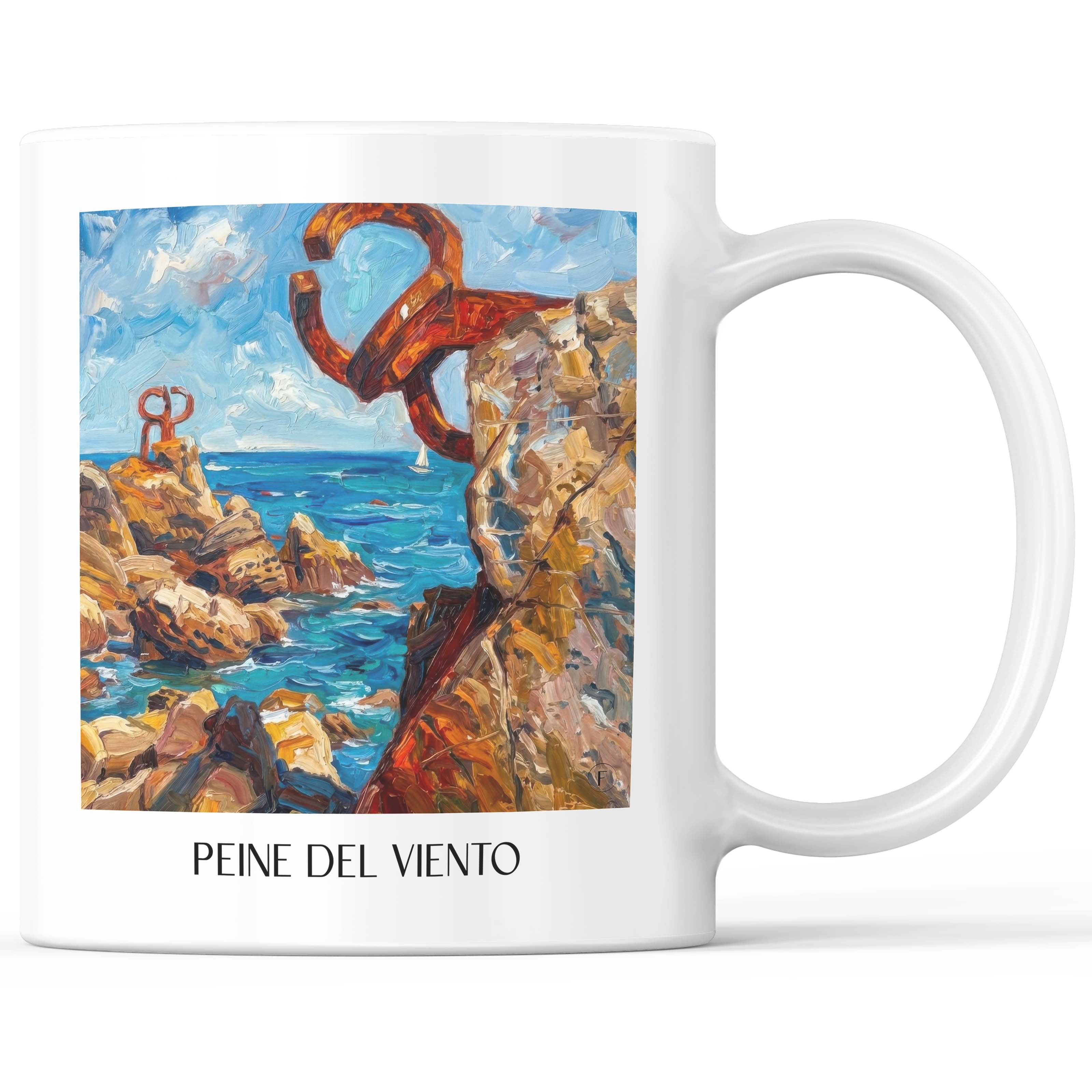 Peine del Viento Kaffeebecher - San Sebastián - Spanien Becher - Kaffeetasse im Ölgemälde Stil - favplace