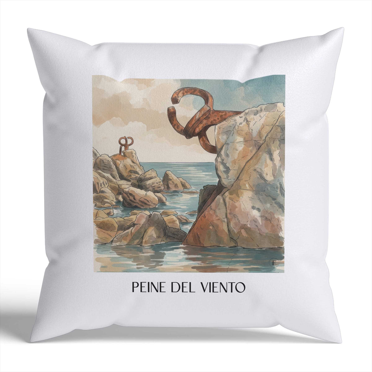peine-del-viento-san-sebastián-spanien-kissenbezug-aquarell