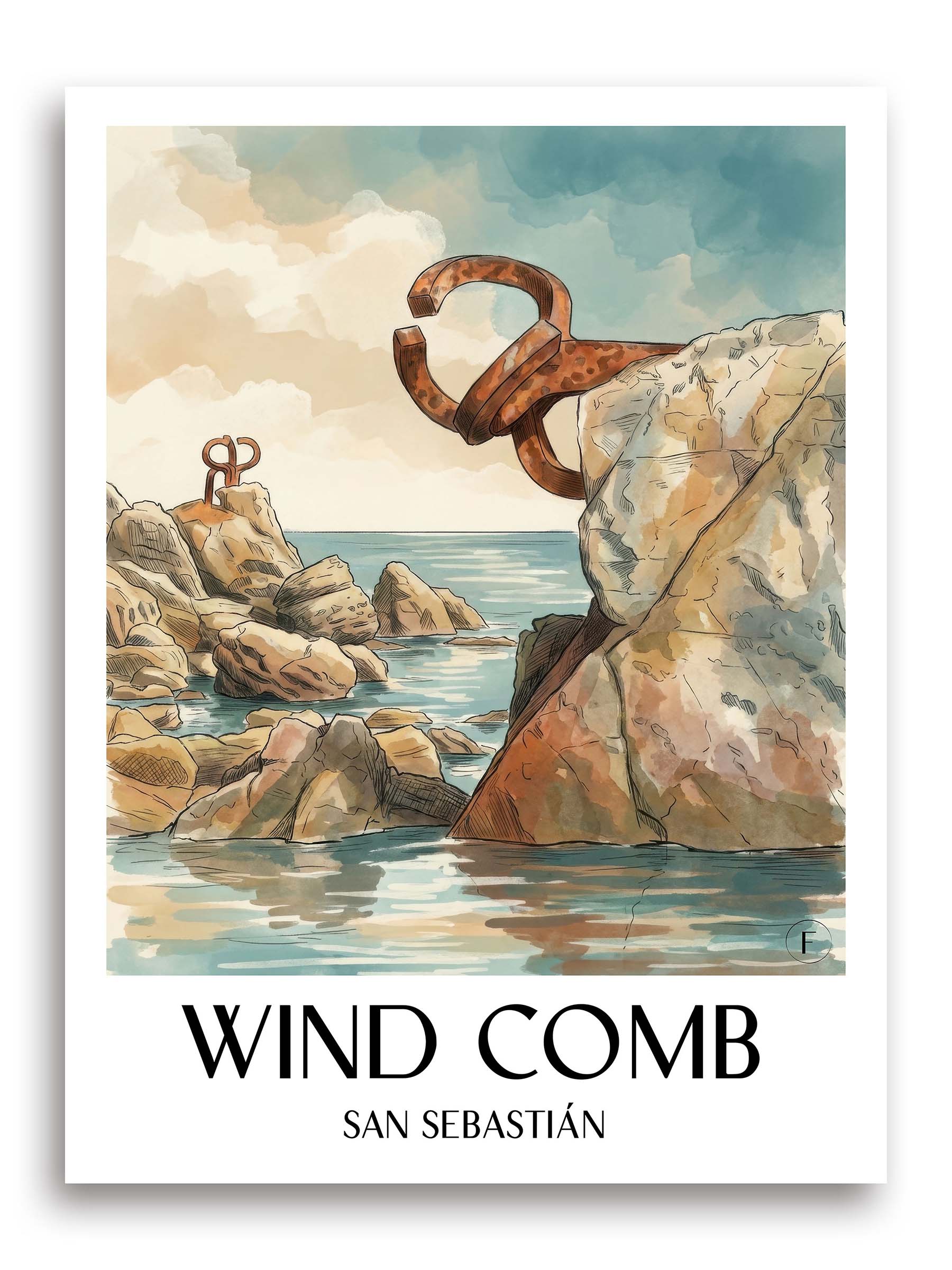 Peine del Viento Poster - San Sebastián - Spanien Kunstdruck - Aquarell von A4 bis A1 - favplace