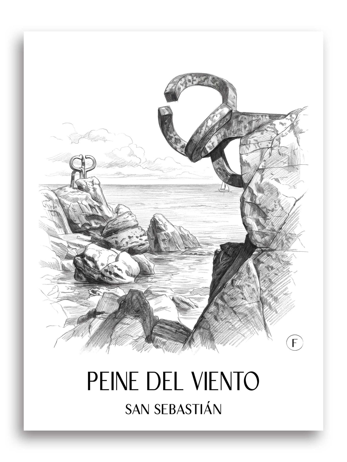 Peine del Viento Poster - San Sebastián - Spanien Kunstdruck - Zeichnung von A4 bis A1 - favplace