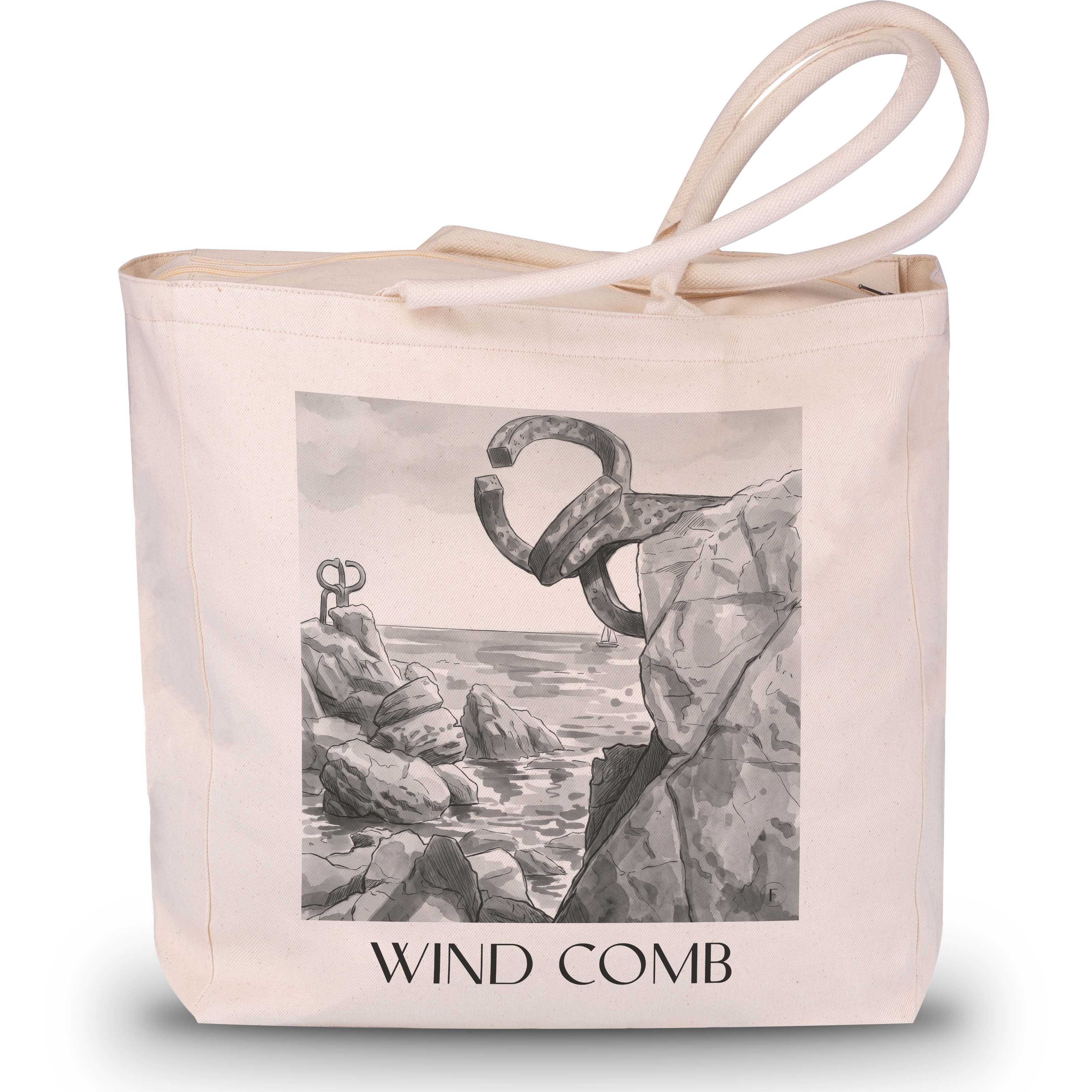Peine del Viento Shopping Tasche - San Sebastián - Spanien Tote Bag - Einkaufstasche im Aquarell Schwarz-Weiß Stil - favplace