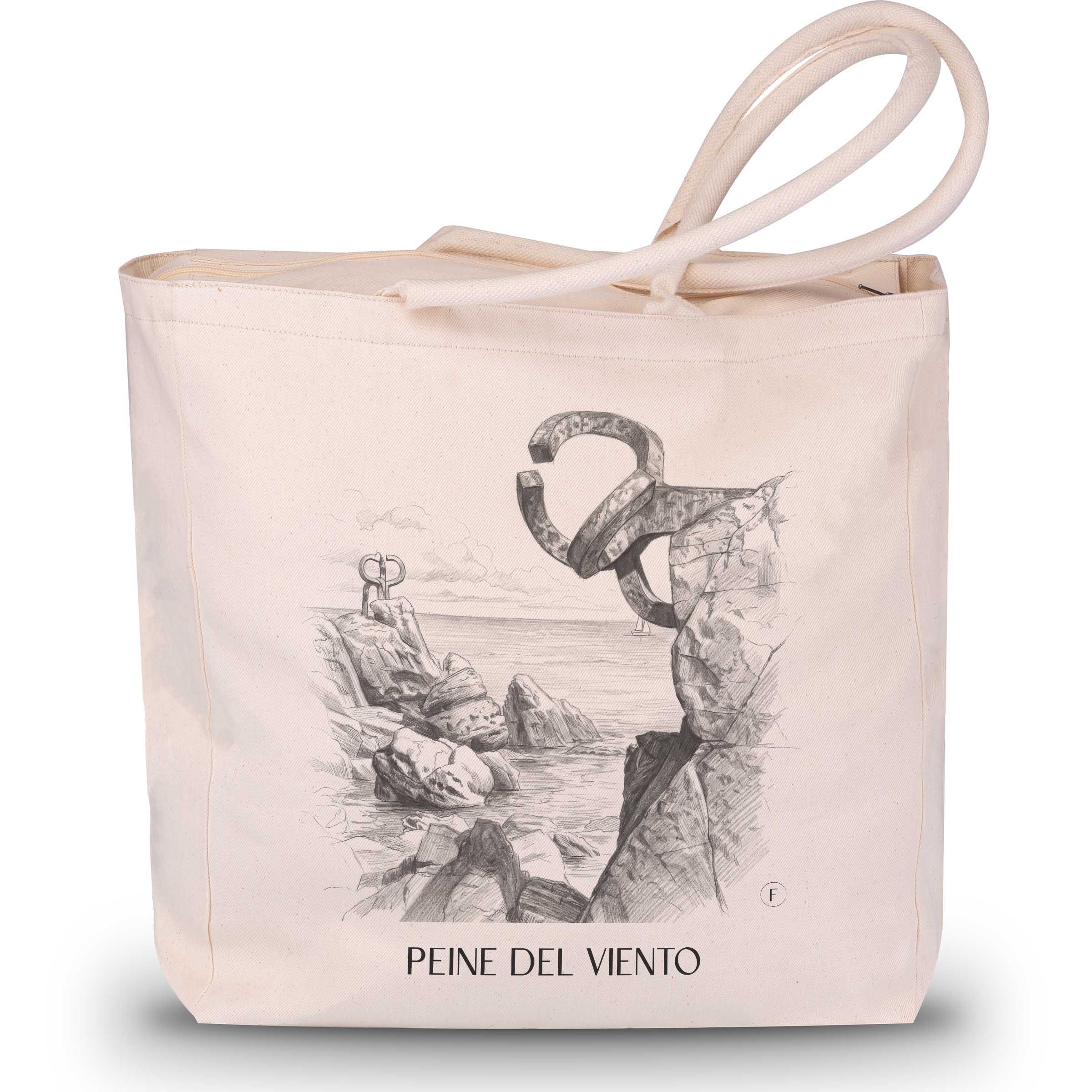 peine-del-viento-san-sebastián-spanien-einkaufstasche-bleistift-zeichnung-drawing
