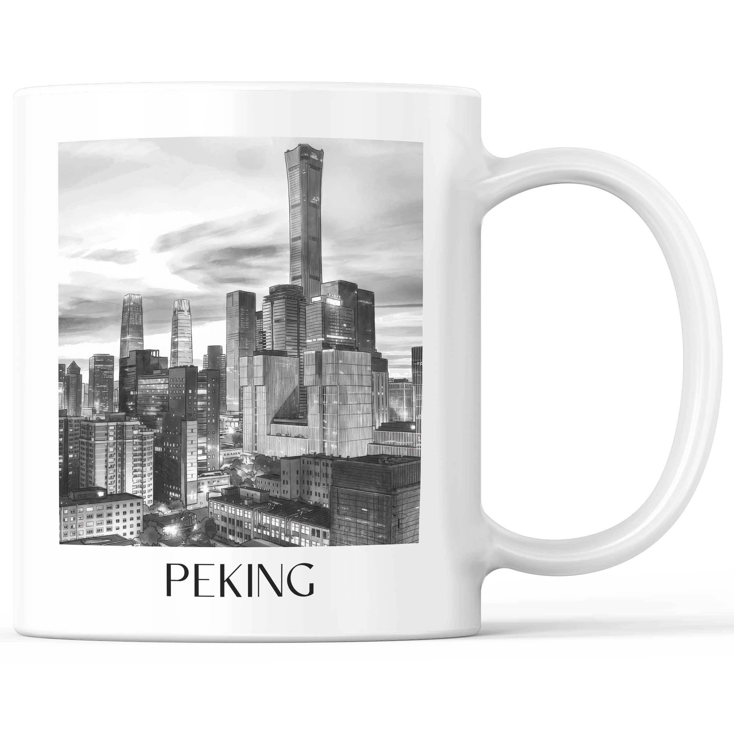 Peking - China Becher - Kaffeetasse im Aquarell Schwarz-Weiß Stil - favplace