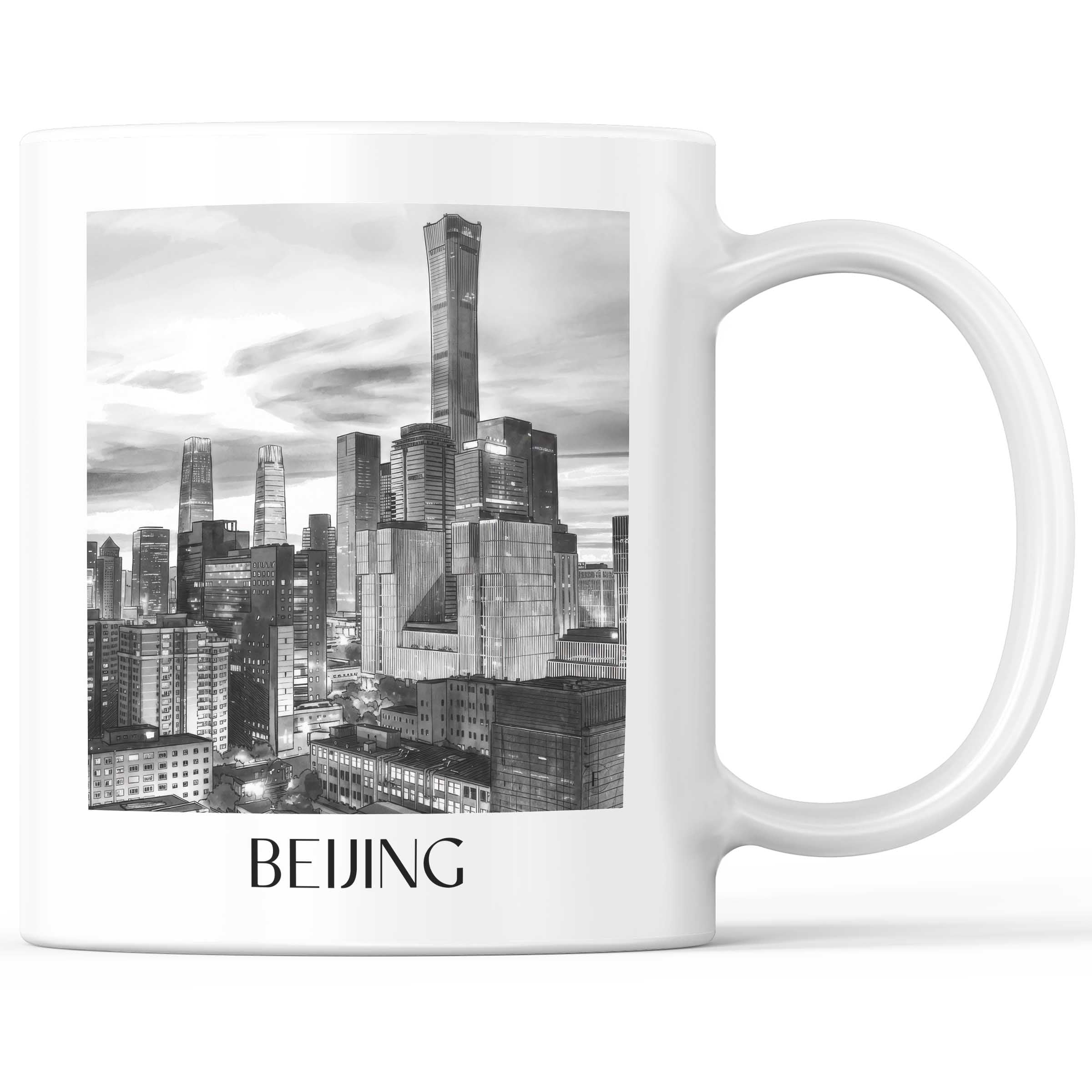 Peking - China Becher - Kaffeetasse im Aquarell Schwarz-Weiß Stil - favplace