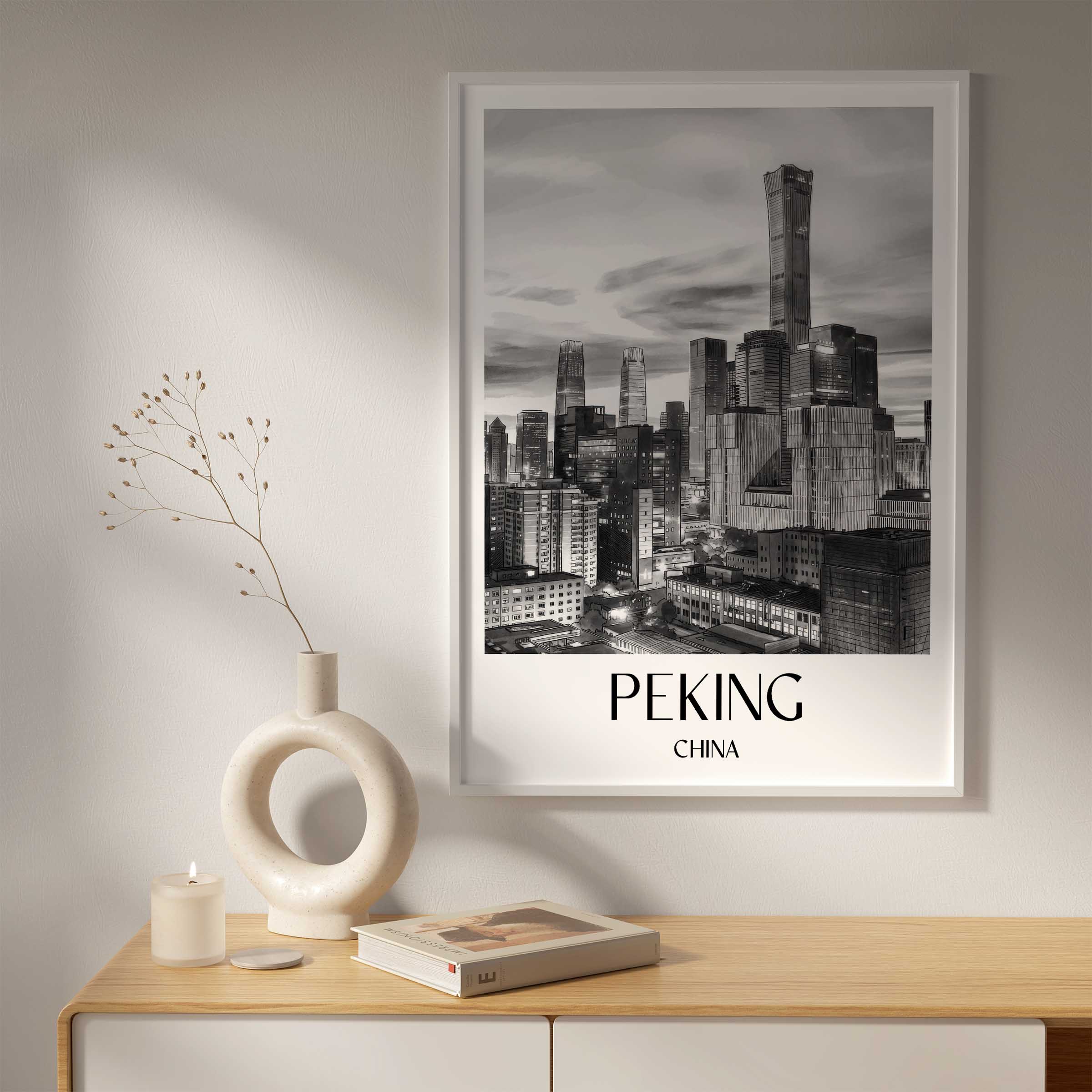 peking-china-poster-aquarell-schwarz-weiss