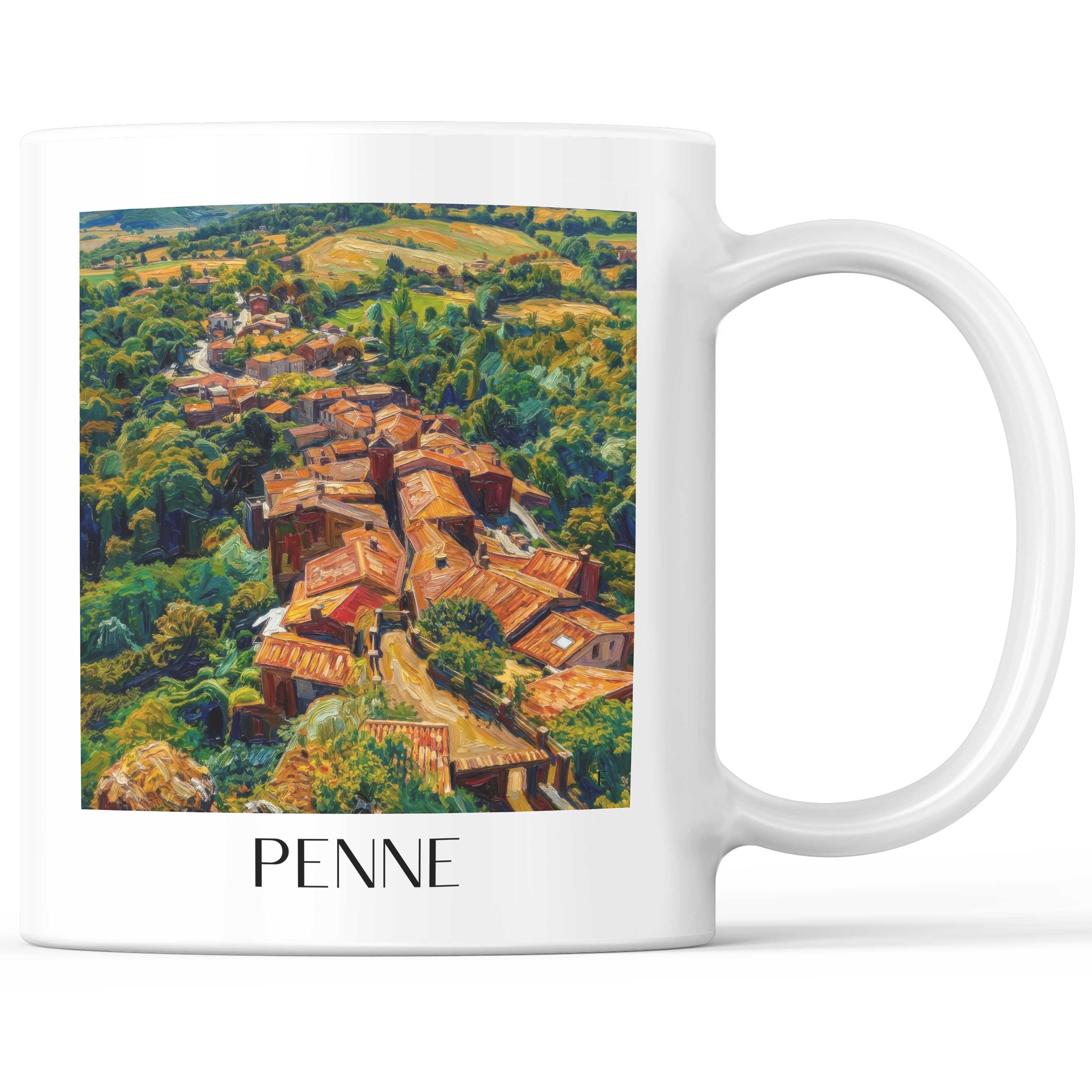 Penne Kaffeebecher - Vallée de l'Aveyron - Frankreich Becher - Kaffeetasse im Ölgemälde Stil - favplace