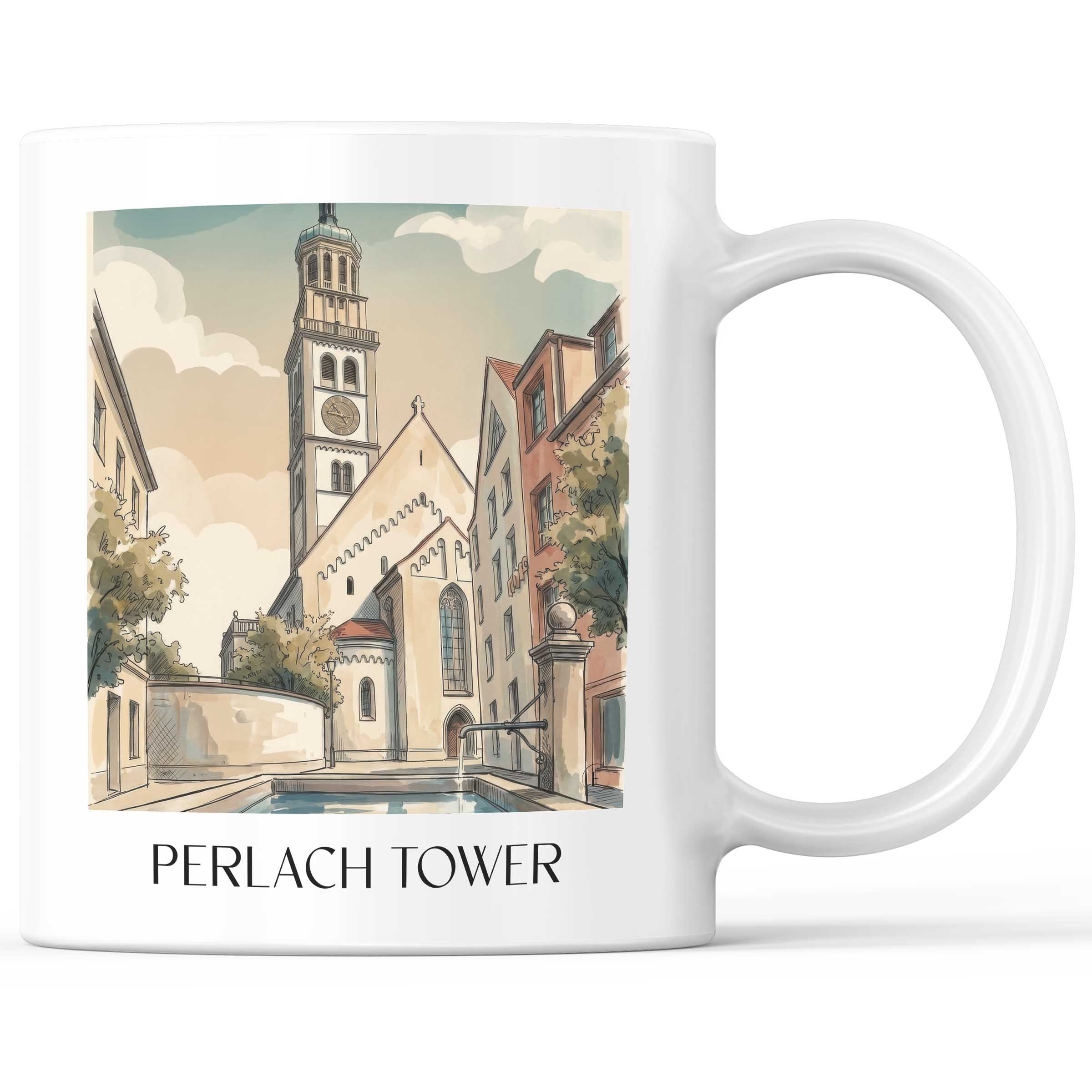 Perlachturm Kaffeebecher - Augsburg - Deutschland Becher - Kaffeetasse im Aquarell Stil - favplace