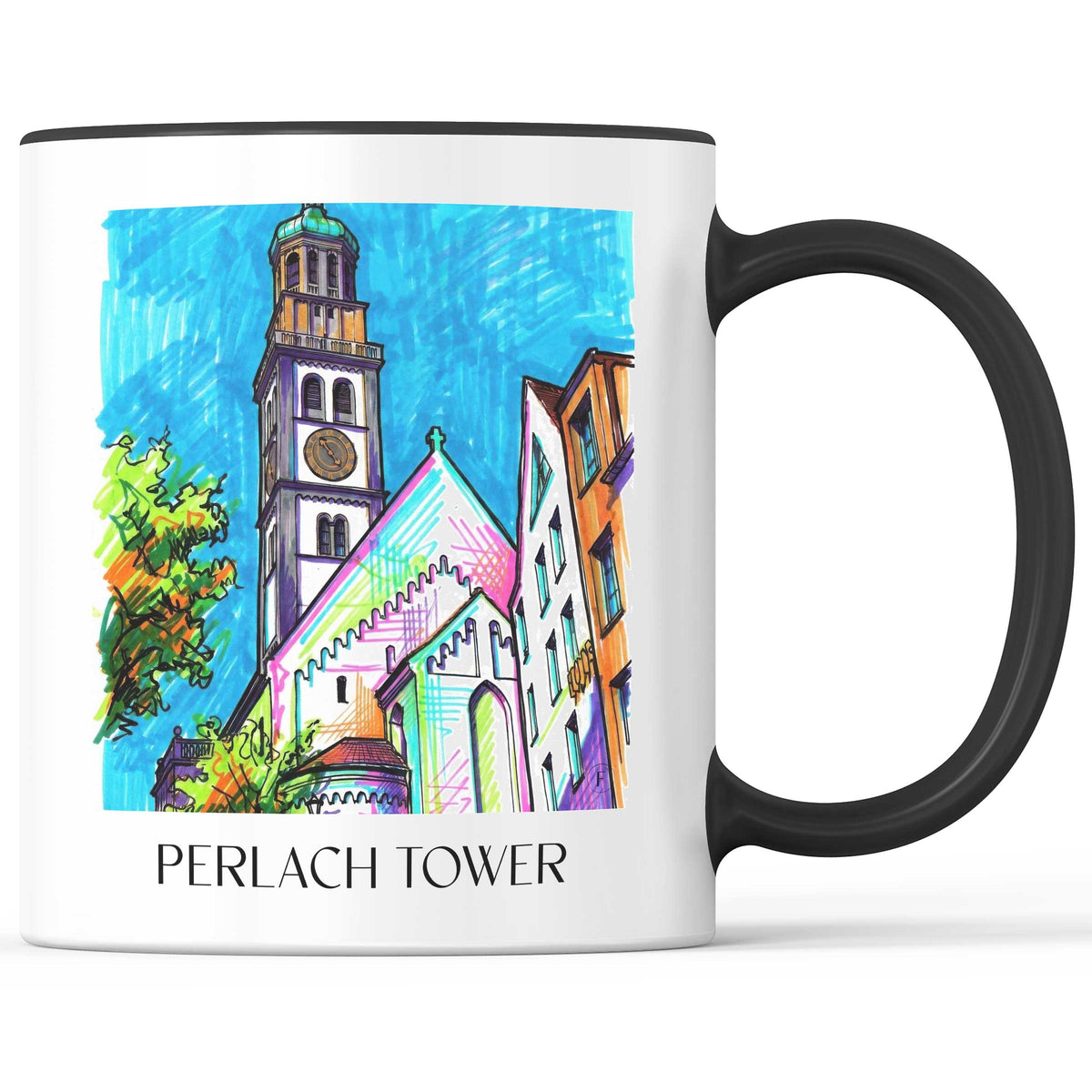 Perlachturm Kaffeebecher - Augsburg - Deutschland Becher - Kaffeetasse im Tag Graffiti Stil - favplace