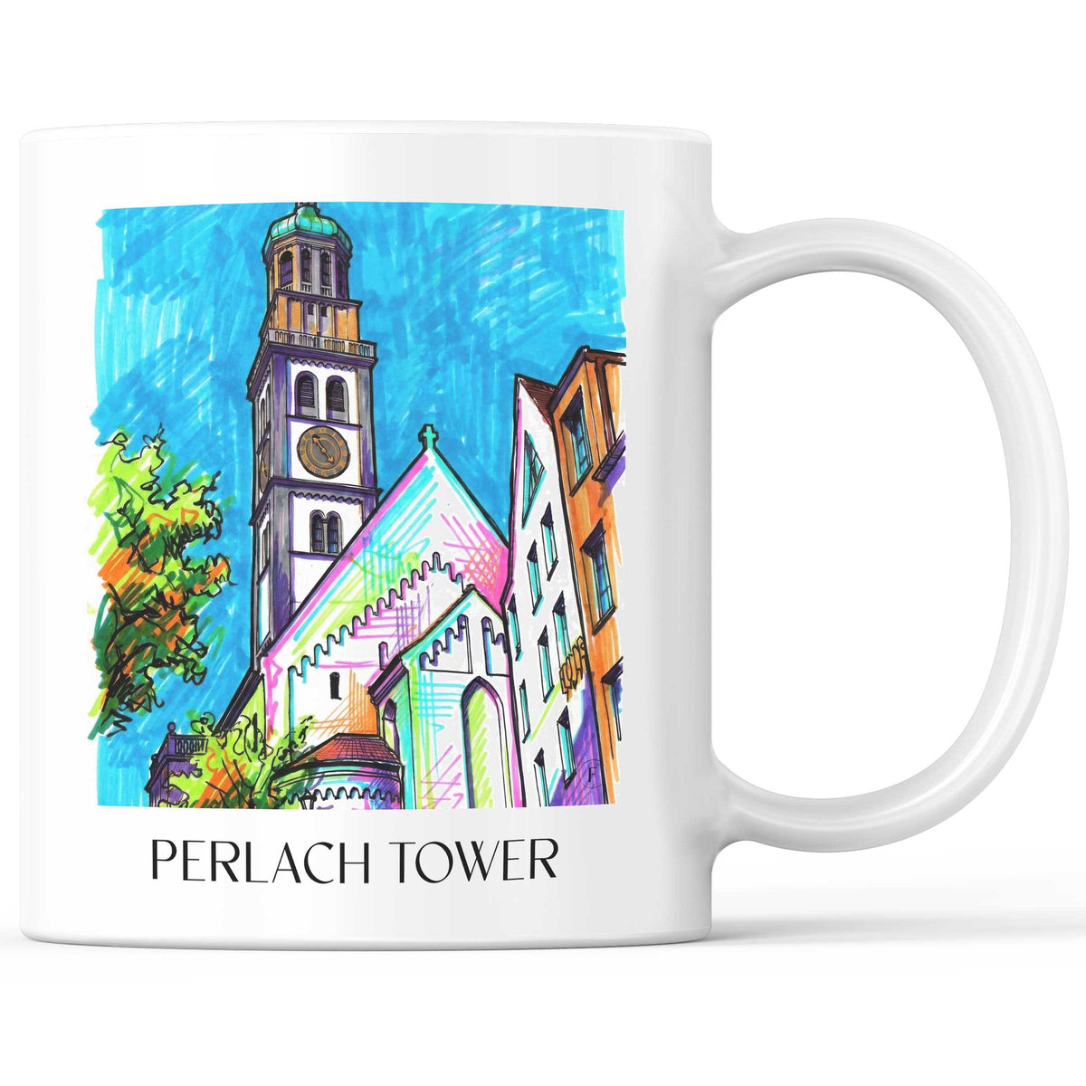 Perlachturm Kaffeebecher - Augsburg - Deutschland Becher - Kaffeetasse im Tag Graffiti Stil - favplace