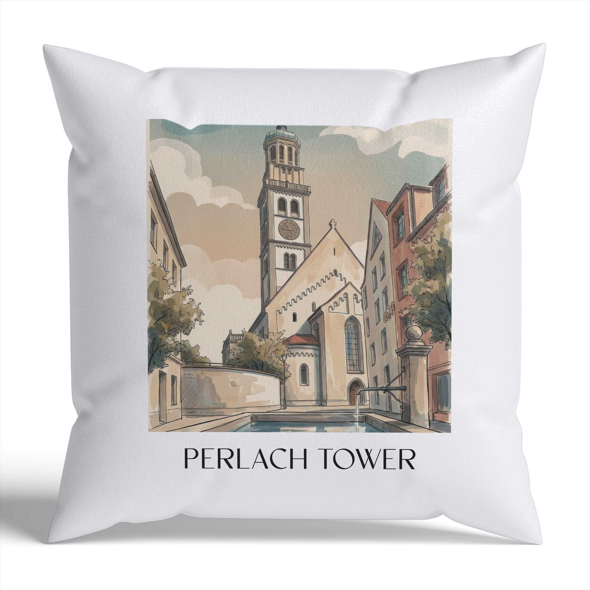 Perlachturm Kissenhülle - Zierkissen Bezug - Augsburg - Deutschland Kissen bzw. Kissenbezug im Aquarell Stil - favplace