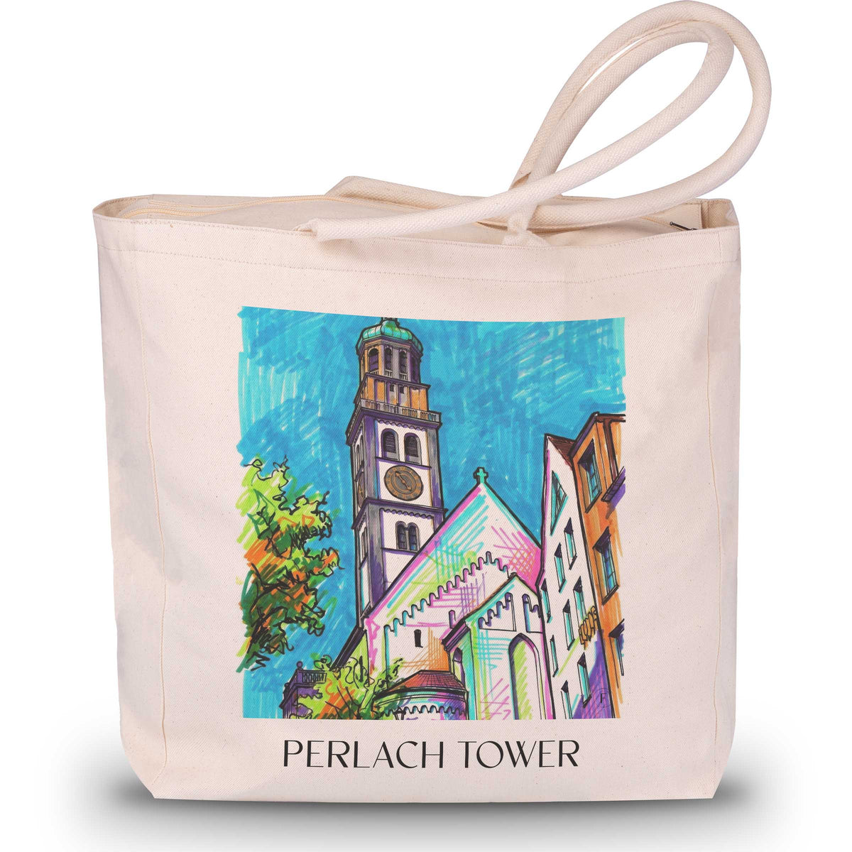 Perlachturm Shopping Tasche - Augsburg - Deutschland Tote Bag - Einkaufstasche im Tag Graffiti Stil - favplace