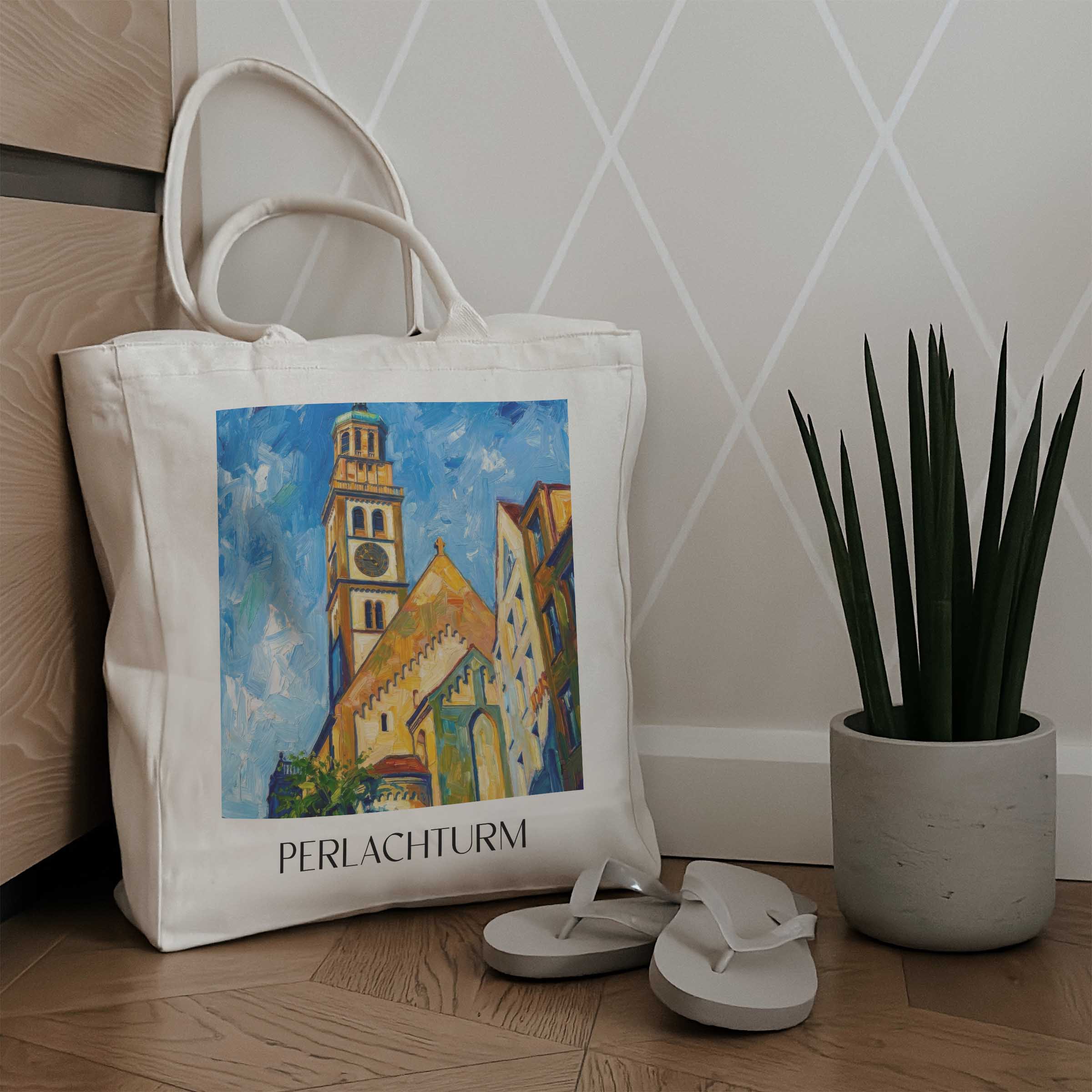perlachturm-augsburg-deutschland-einkaufstasche-oil-painting-oelgemaelde