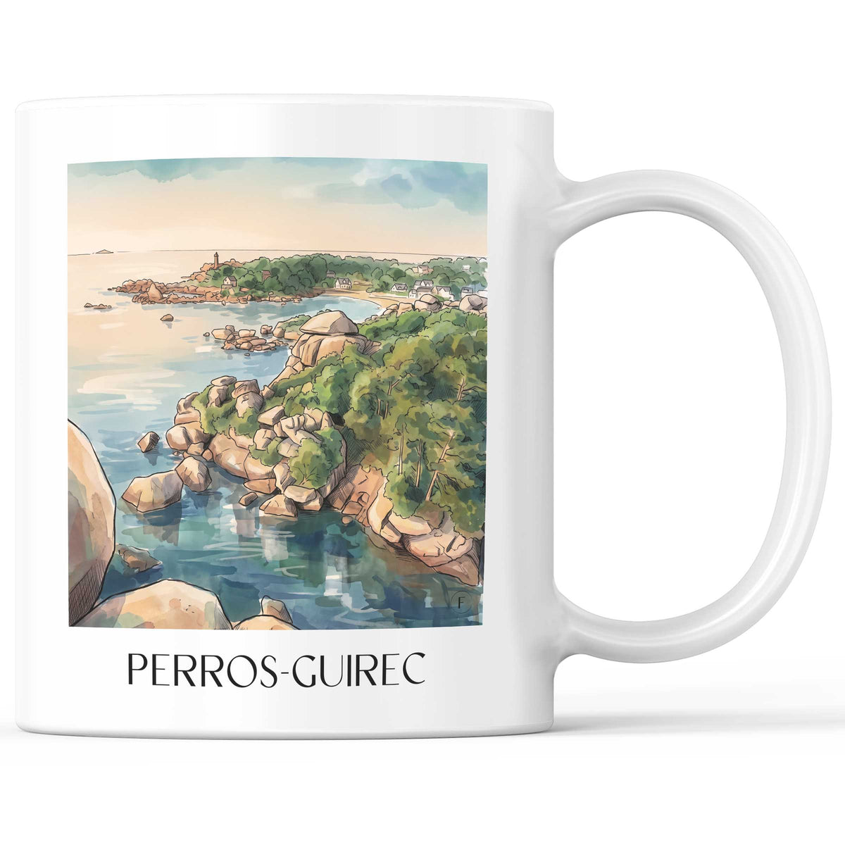 Perros-Guirec Kaffeebecher - Côte de Granit Rose - Frankreich Becher - Kaffeetasse im Aquarell Stil - favplace