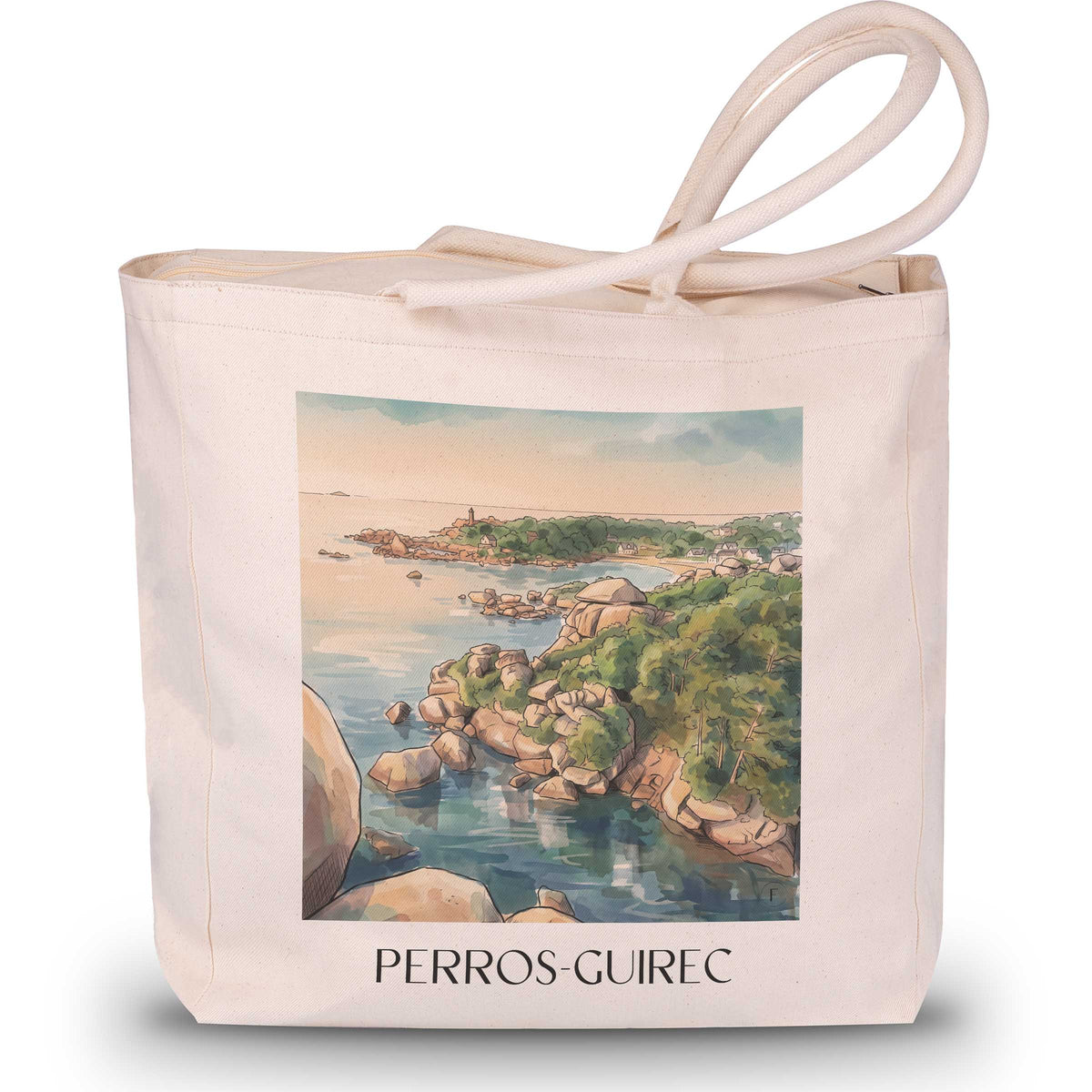 perros-guirec-côte-de-granit-rose-frankreich-einkaufstasche-aquarell