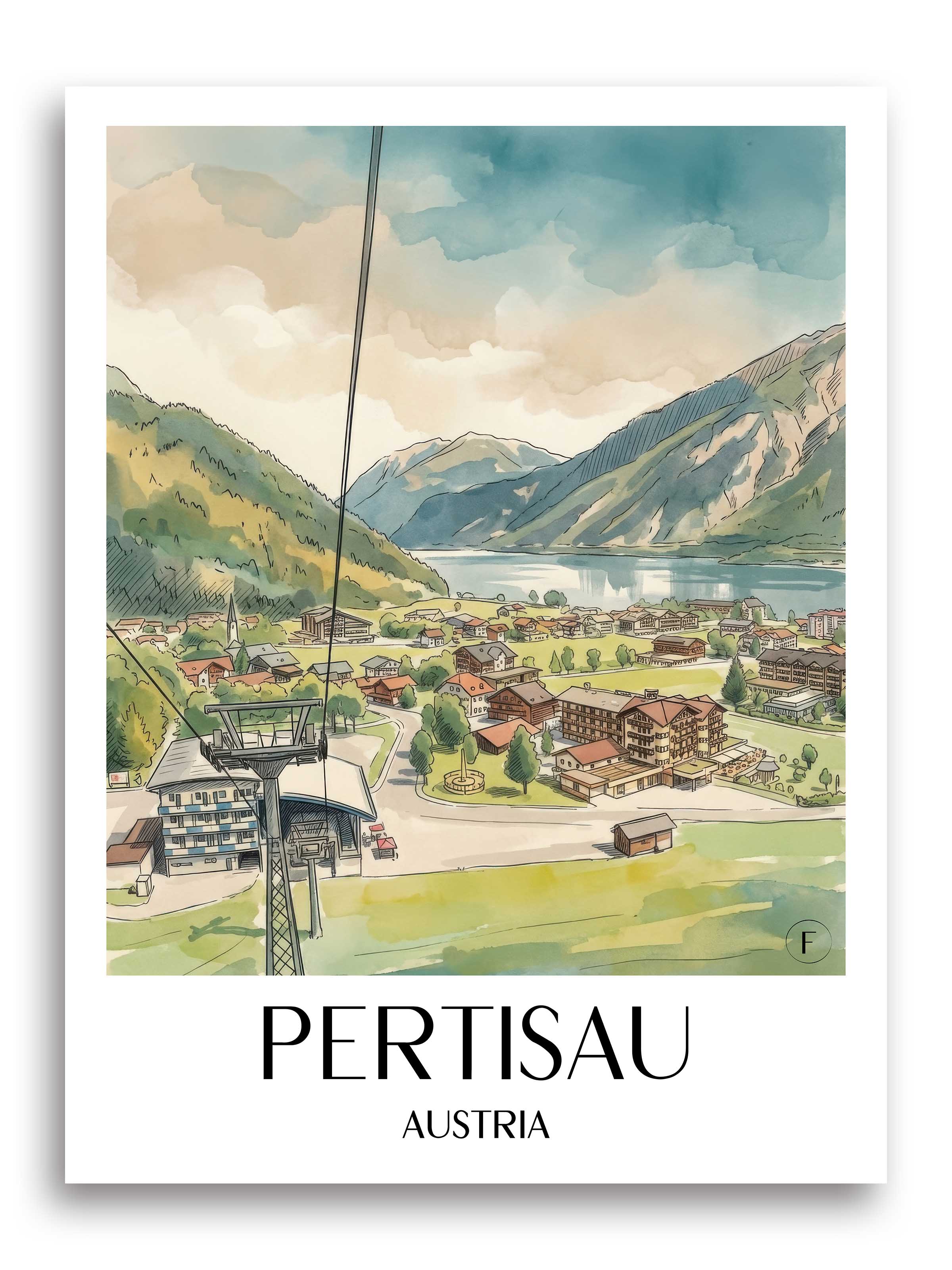Pertisau am Ufer Poster - Achensee - Österreich Kunstdruck - Aquarell von A4 bis A1 - favplace