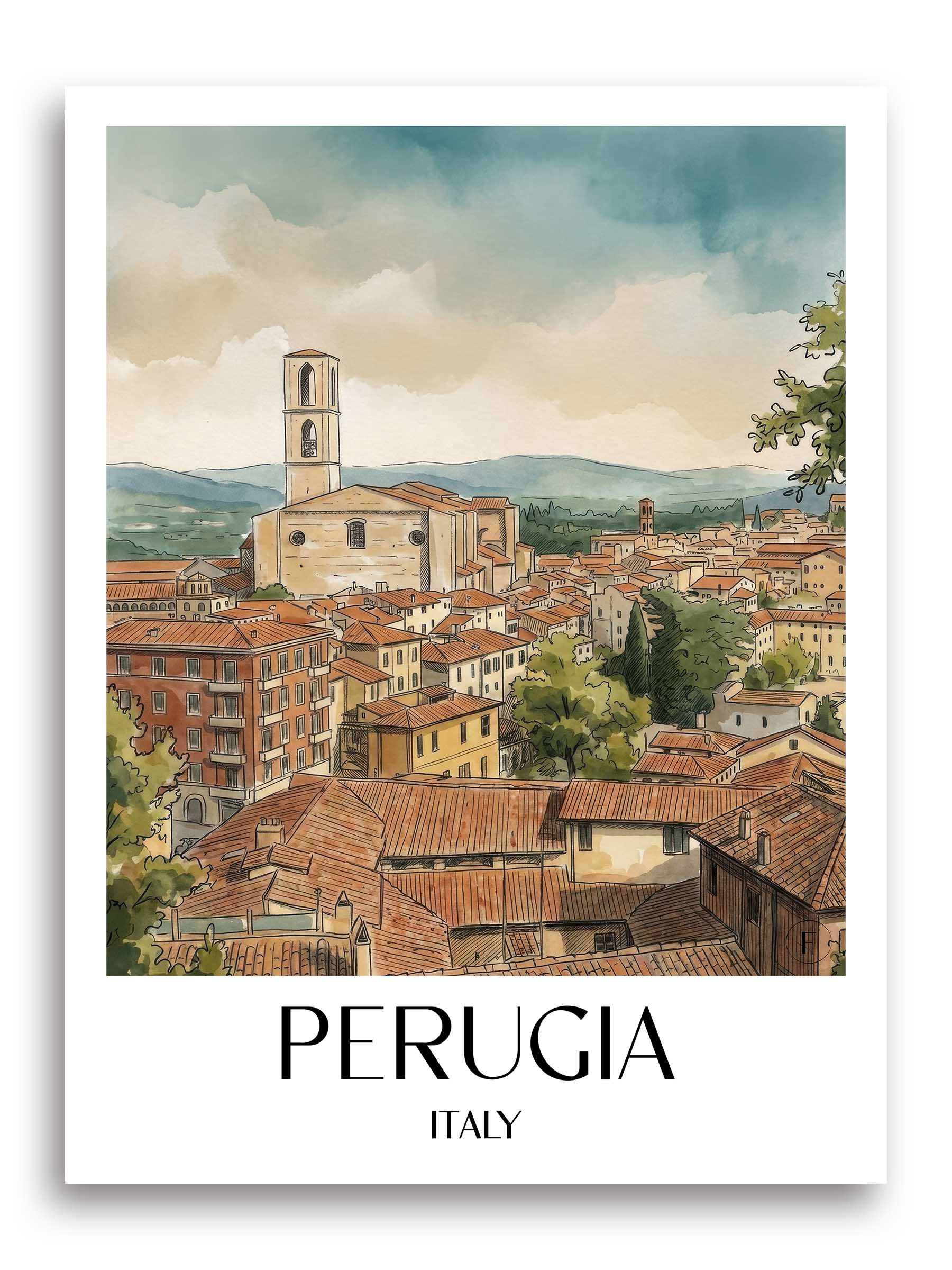 Perugia Poster - Umbrien - Italien Kunstdruck - Aquarell von A4 bis A1 - favplace