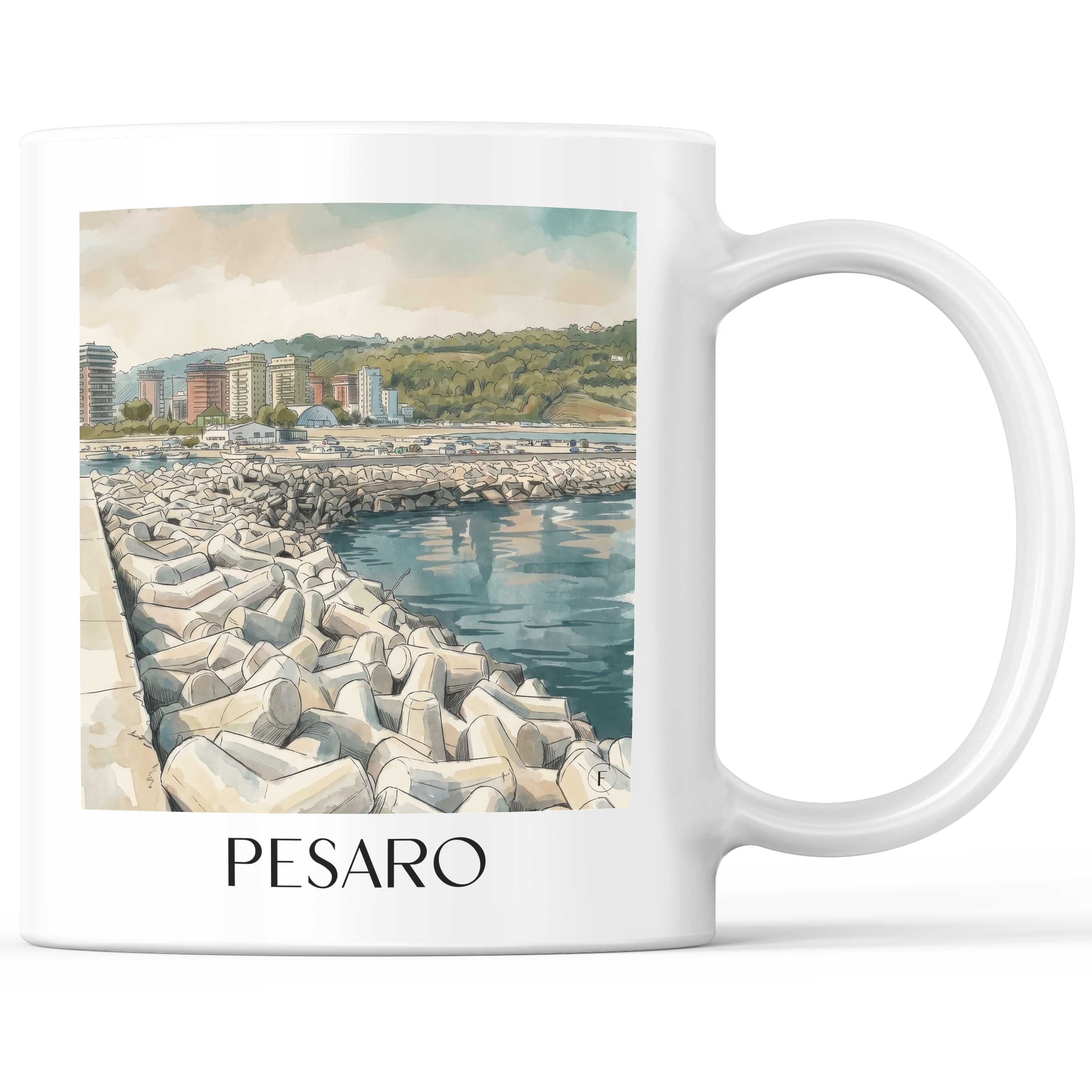 Pesaro Kaffeebecher - Marken - Italien Becher - Kaffeetasse im Aquarell Stil - favplace