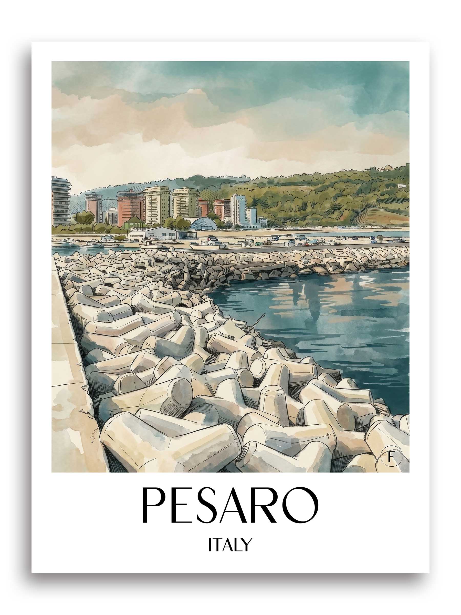Pesaro Poster - Marken - Italien Kunstdruck - Aquarell von A4 bis A1 - favplace
