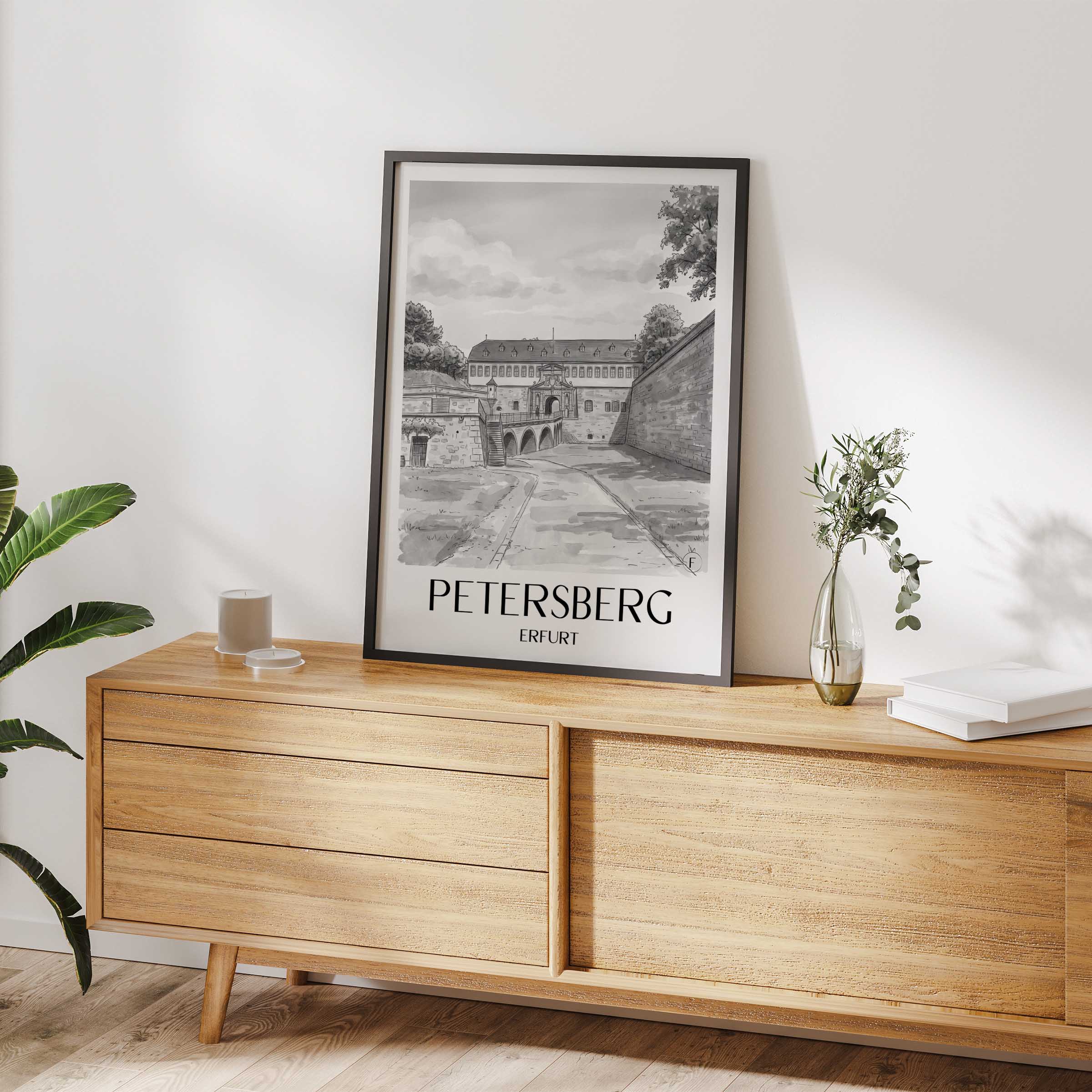 petersberg-erfurt-deutschland-poster-aquarell-schwarz-weiss