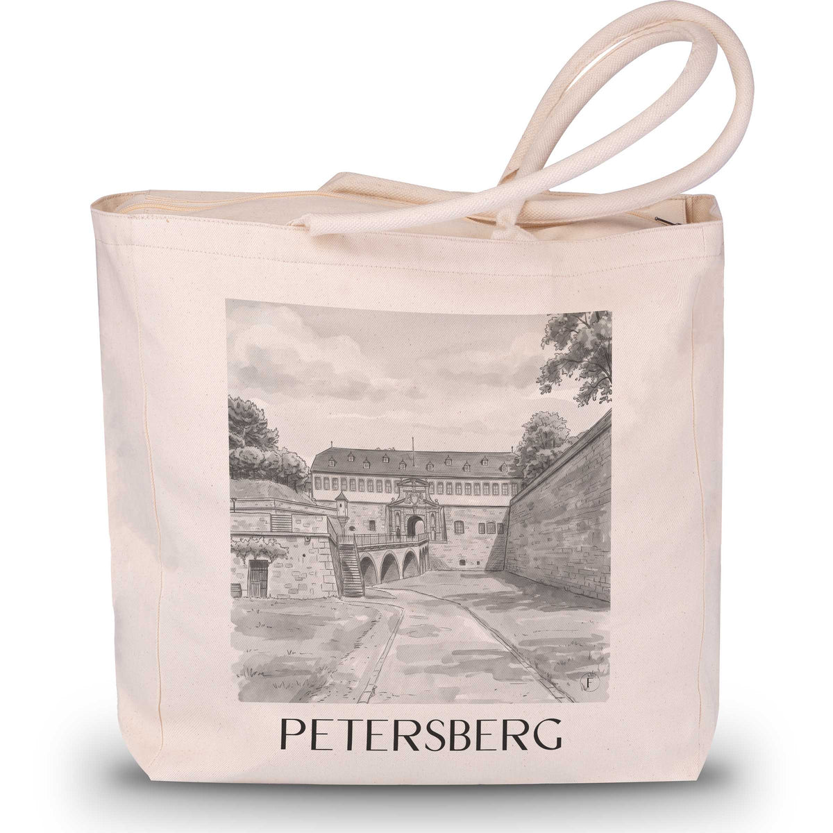 Petersberg Shopping Tasche - Erfurt - Deutschland Tote Bag - Einkaufstasche im Aquarell Schwarz-Weiß Stil - favplace