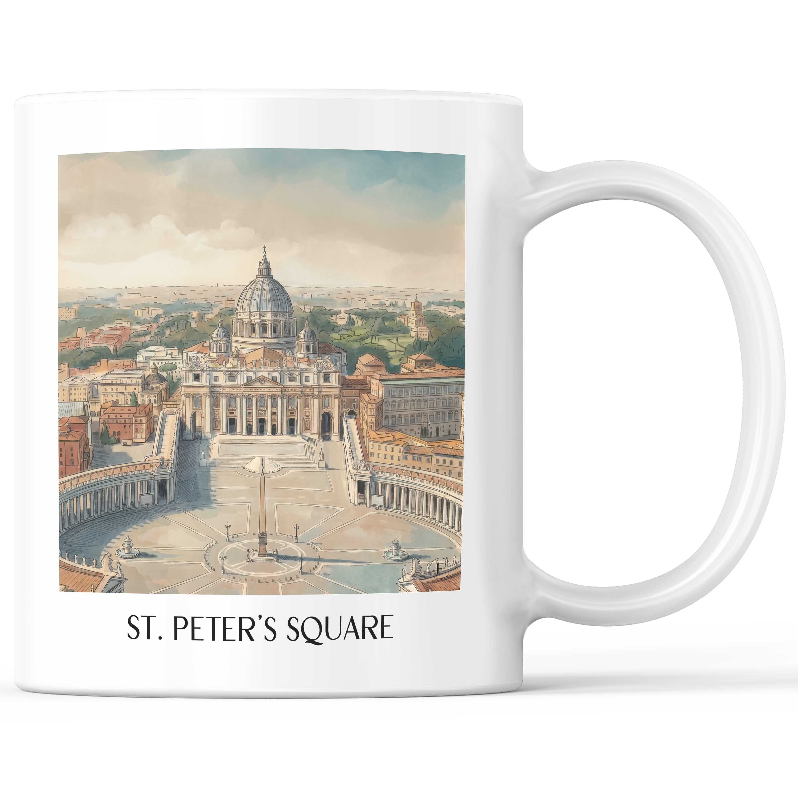 Petersplatz Kaffeebecher - Vatikanstadt - Italien Becher - Kaffeetasse im Aquarell Stil - favplace