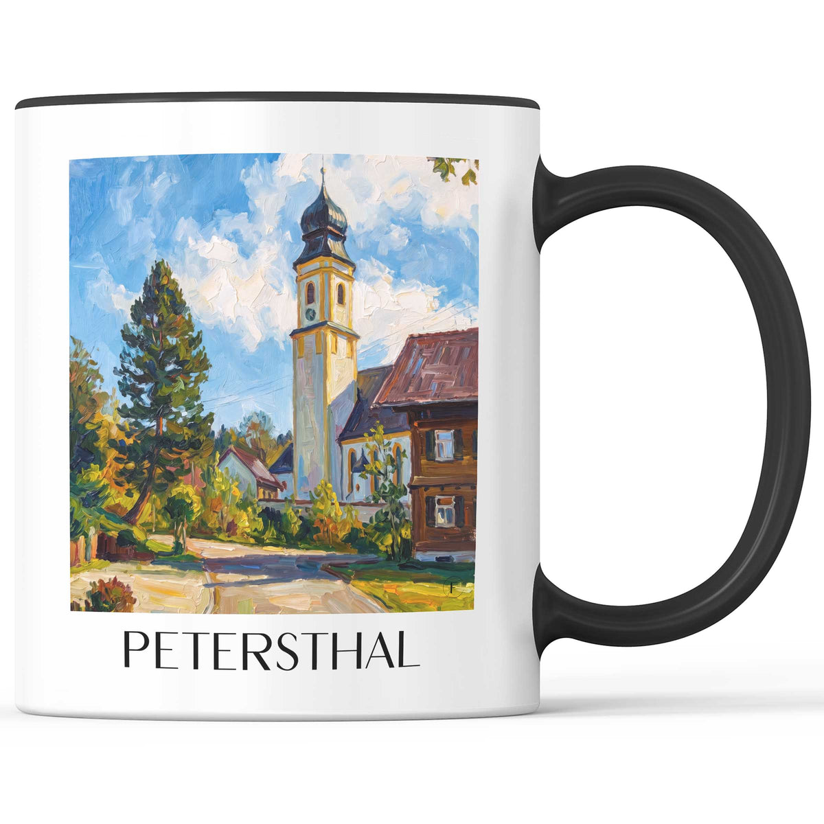 Petersthal Kaffeebecher - Oberallgäu - Deutschland Becher - Kaffeetasse im Ölgemälde Stil