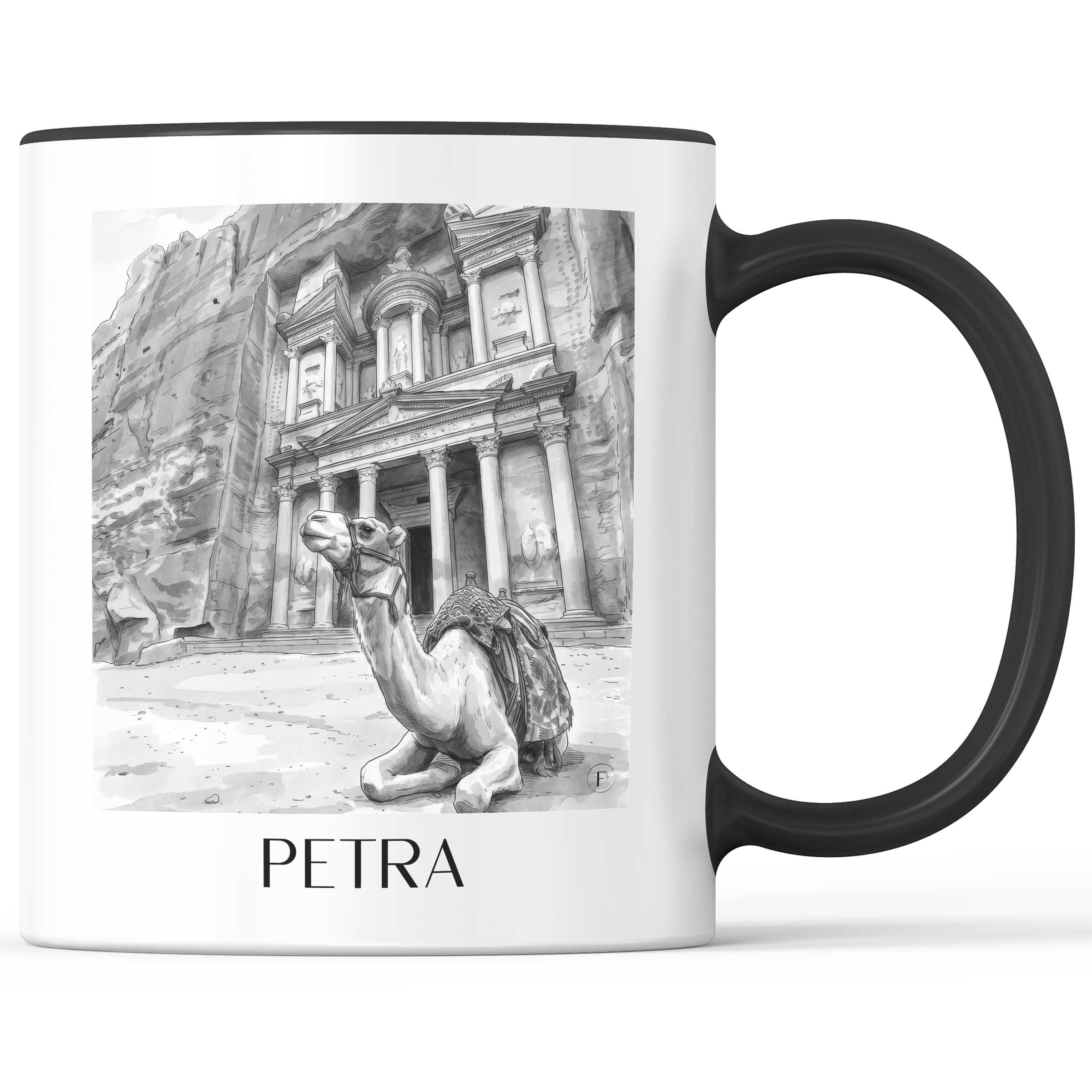 Petra, Jordanien - Jordanien Becher - Kaffeetasse im Aquarell Schwarz-Weiß Stil - favplace