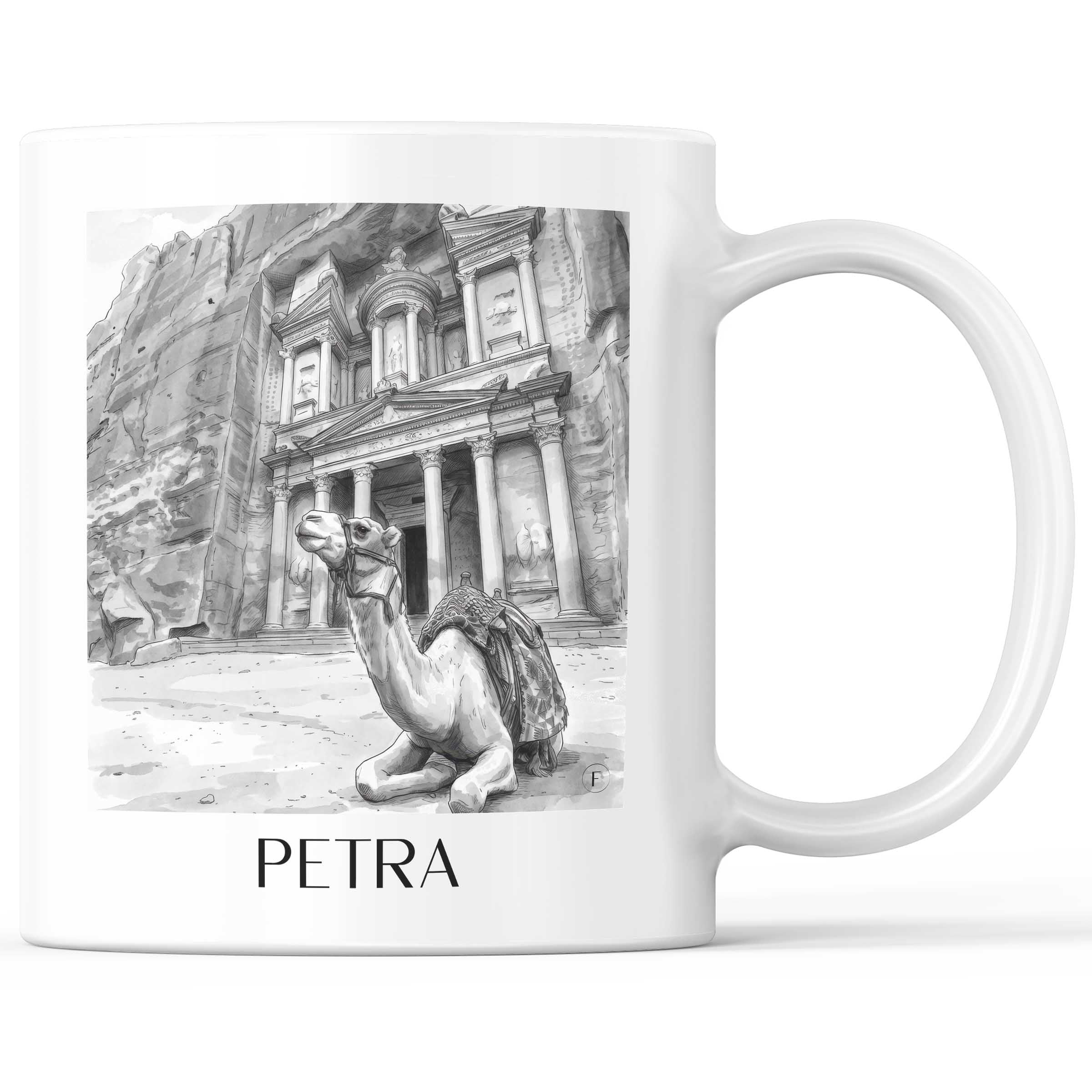 Petra, Jordanien - Jordanien Becher - Kaffeetasse im Aquarell Schwarz-Weiß Stil - favplace