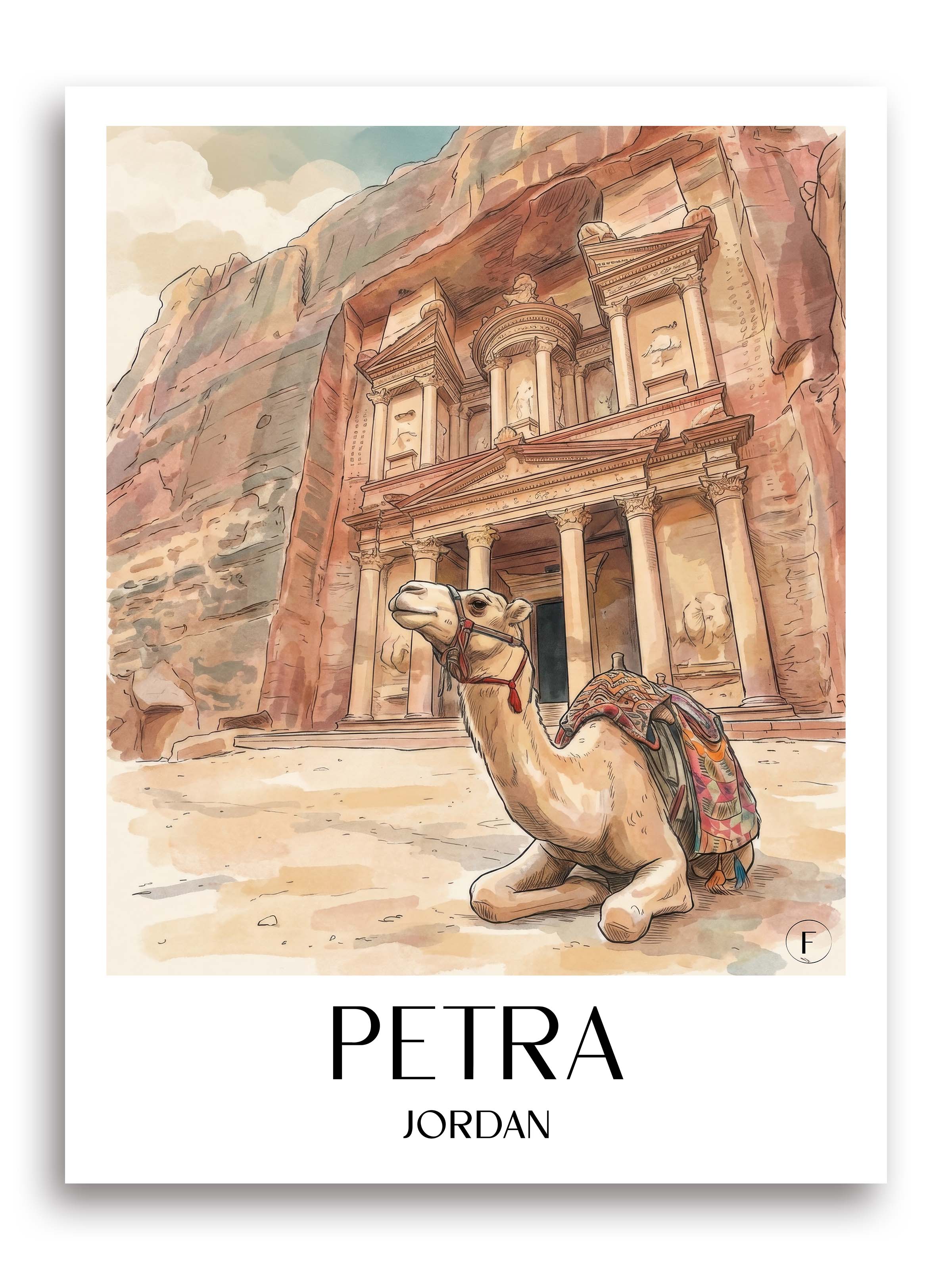 Petra, Jordanien Poster - Jordanien Kunstdruck - Aquarell von A4 bis A1 - favplace
