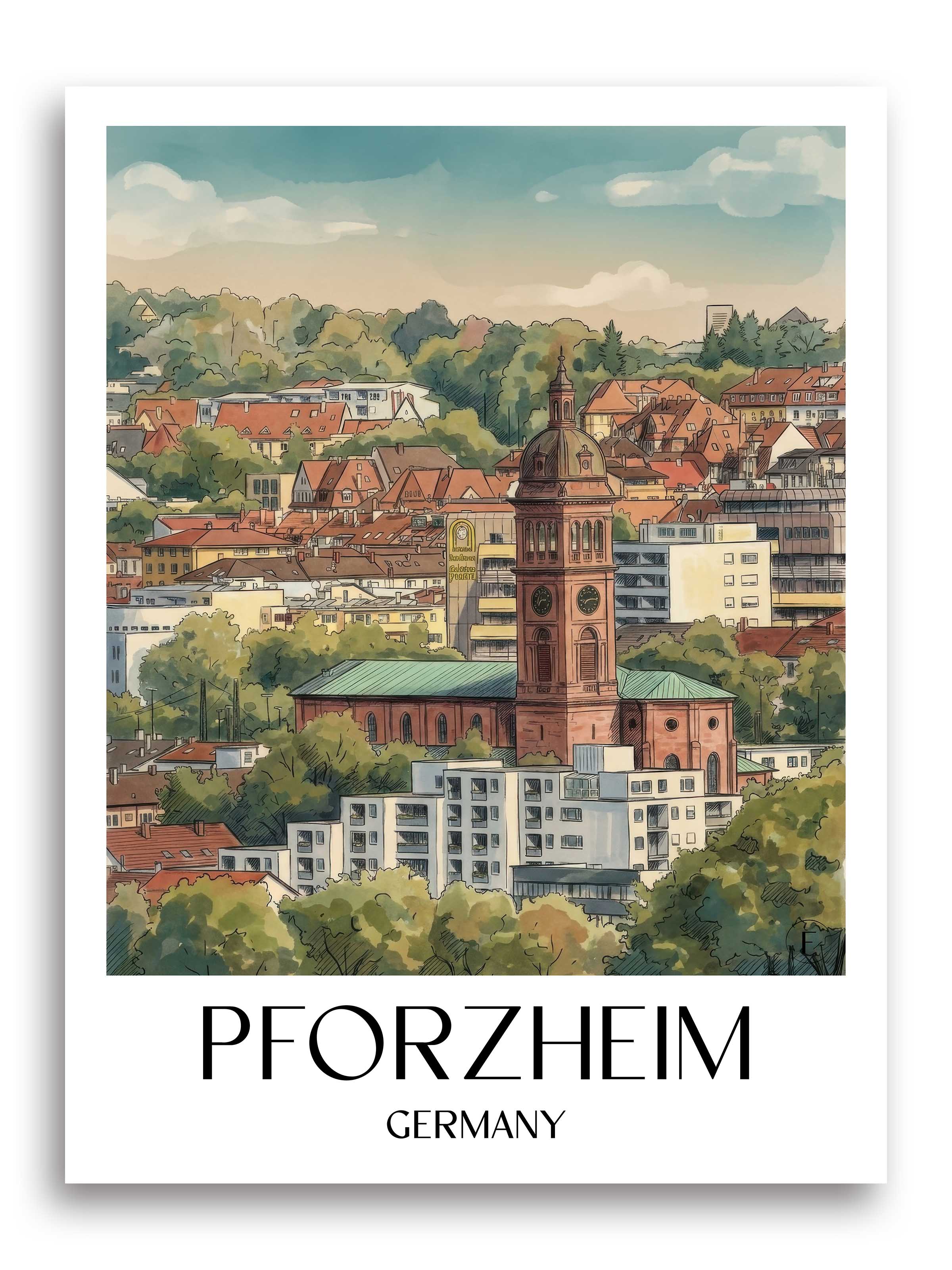 Pforzheim Poster - Baden-Württemberg - Deutschland Kunstdruck - Aquarell von A4 bis A1 - favplace