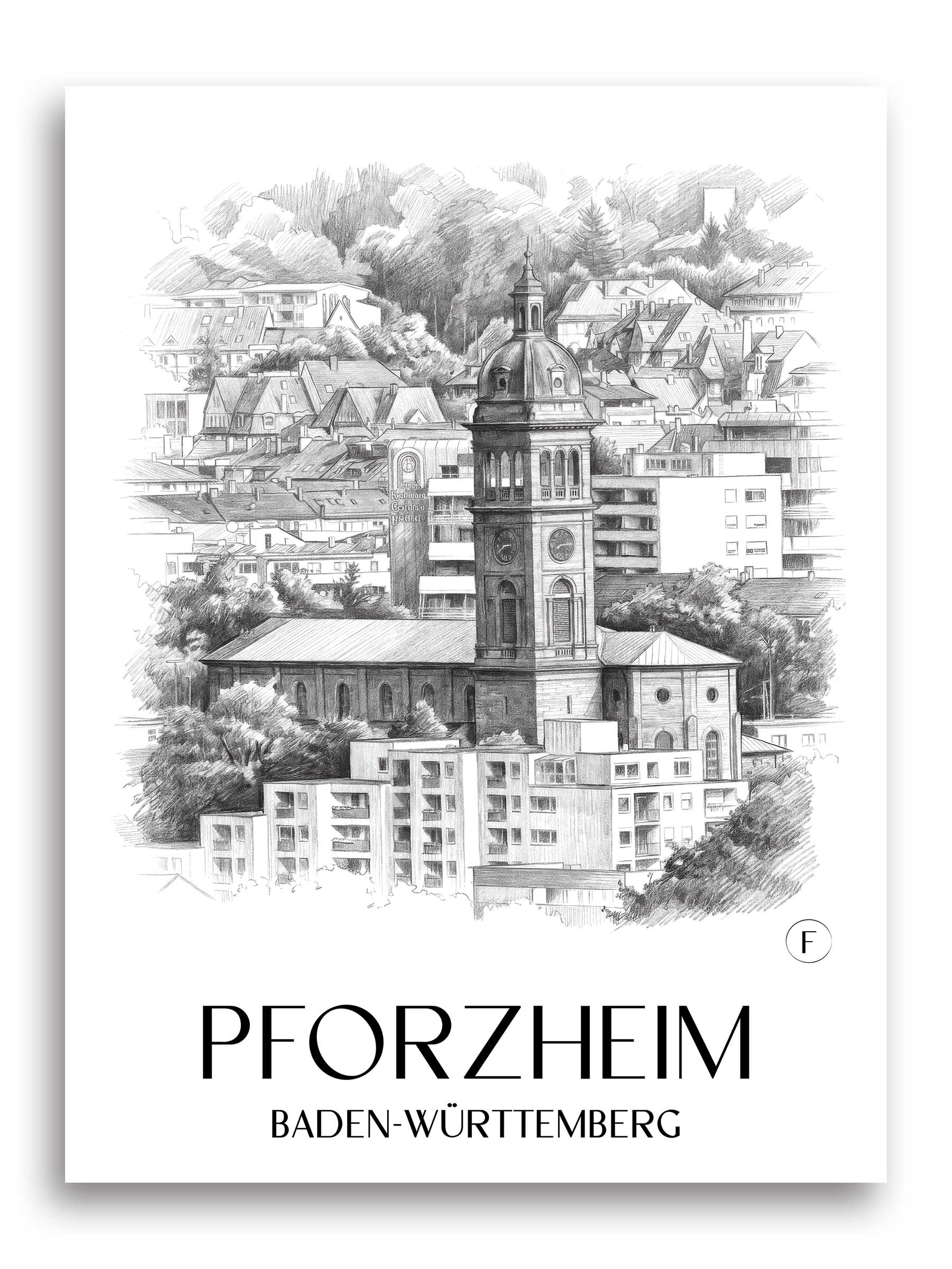pforzheim-baden-württemberg-deutschland-poster-bleistift-zeichnung-drawing