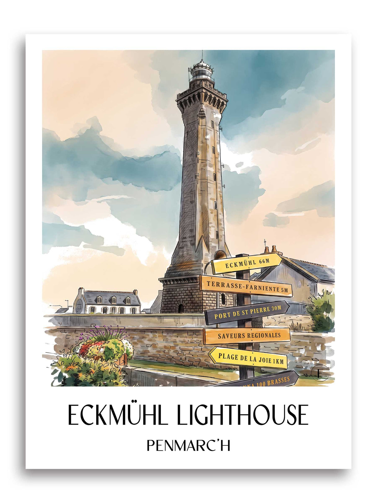 Phare d'Eckmühl Poster - Penmarc'h - Frankreich Kunstdruck - Aquarell von A4 bis A1 - favplace