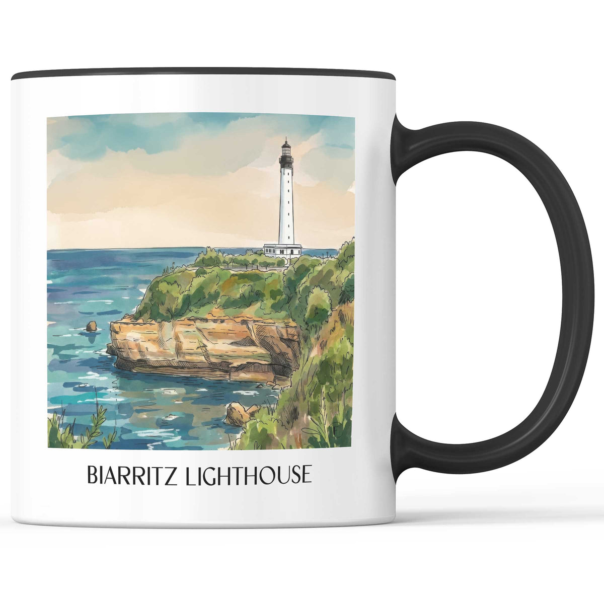 Phare de Biarritz Kaffeebecher - Pays Basque - Frankreich Becher - Kaffeetasse im Aquarell Stil - favplace