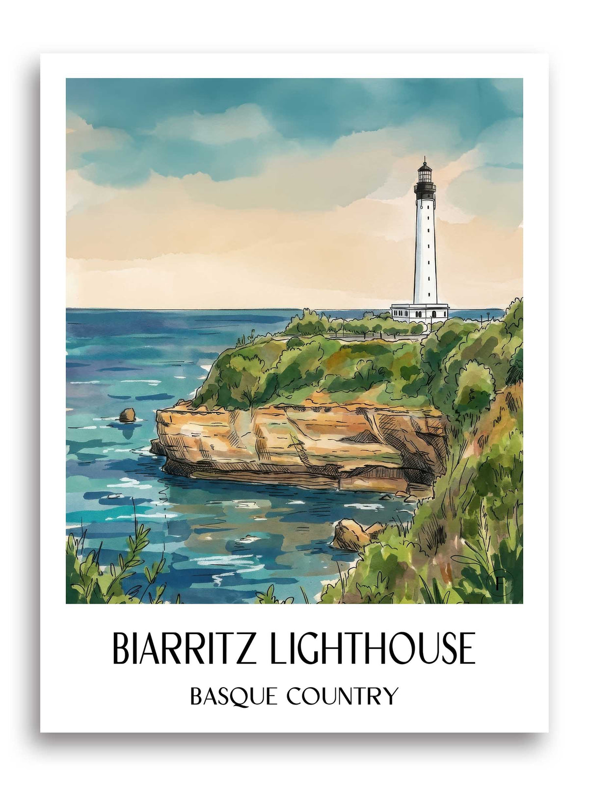 Phare de Biarritz Poster - Pays Basque - Frankreich Kunstdruck - Aquarell von A4 bis A1 - favplace