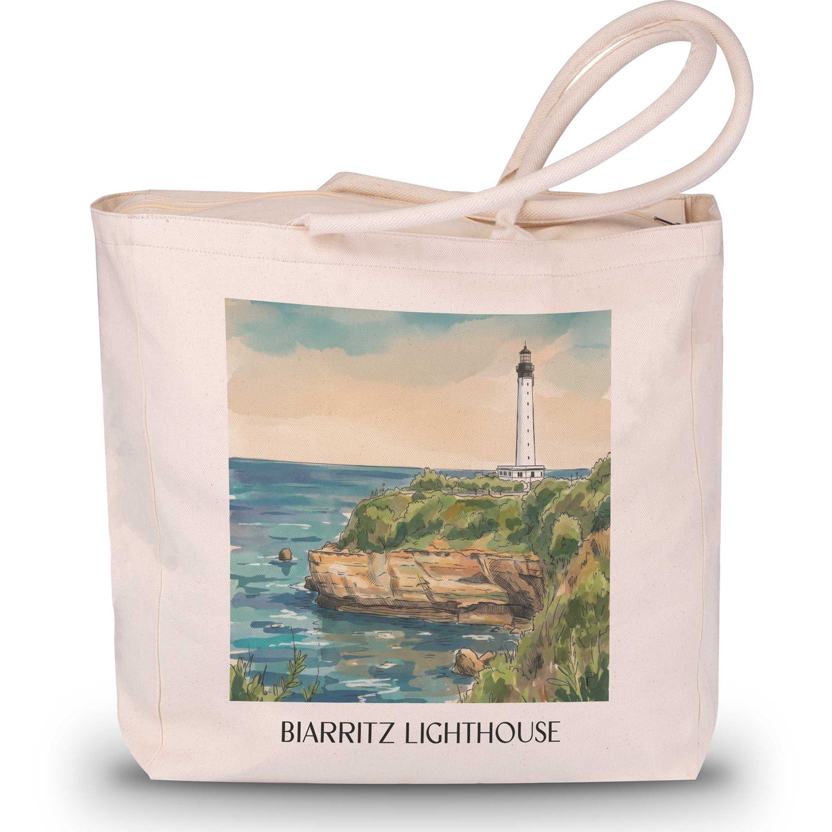 Phare de Biarritz Shopping Tasche - Pays Basque - Frankreich Tote Bag - Einkaufstasche im Aquarell Stil - favplace