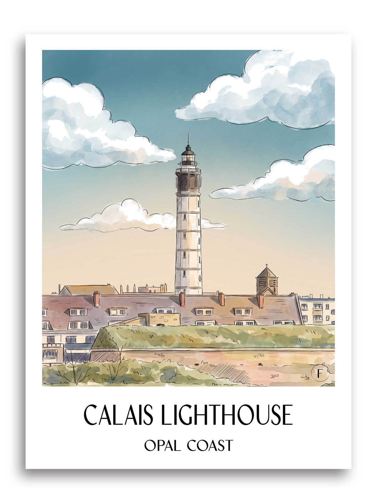 Phare de Calais Poster - Côte d'Opale - Frankreich Kunstdruck - Aquarell von A4 bis A1 - favplace