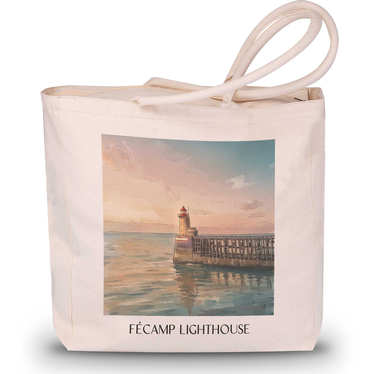 Phare de Fécamp Shopping Tasche - Côte d'Albâtre - Frankreich Tote Bag - Einkaufstasche im Aquarell Stil - favplace
