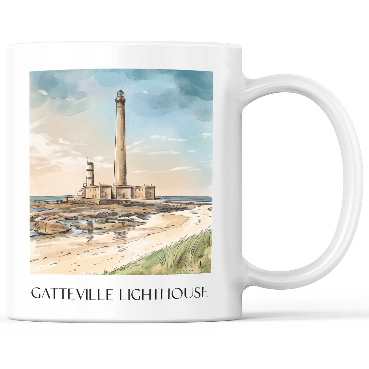 Phare de Gatteville Kaffeebecher - Manche - Frankreich Becher - Kaffeetasse im Aquarell Stil