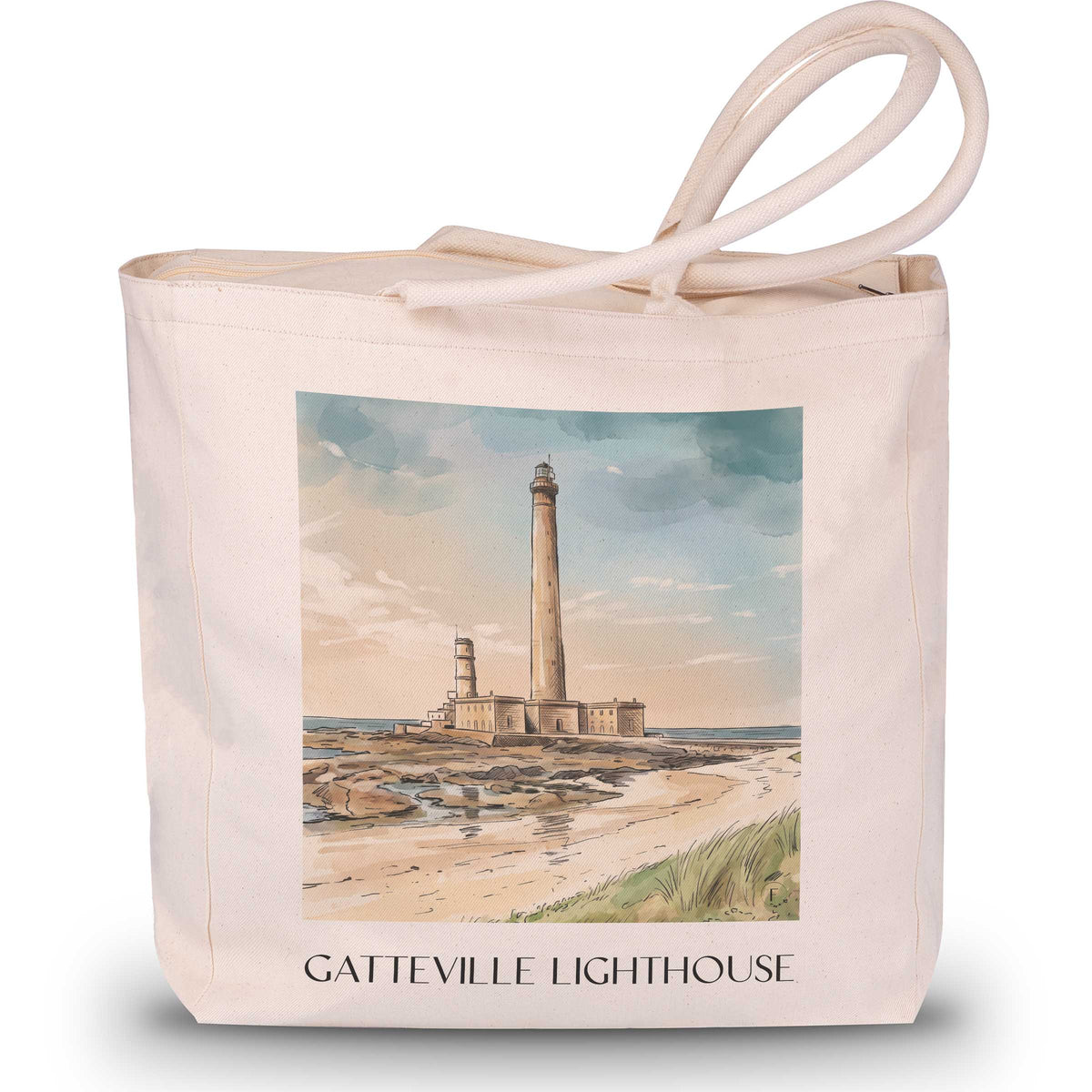 Phare de Gatteville Shopping Tasche - Manche - Frankreich Tote Bag - Einkaufstasche im Aquarell Stil - favplace