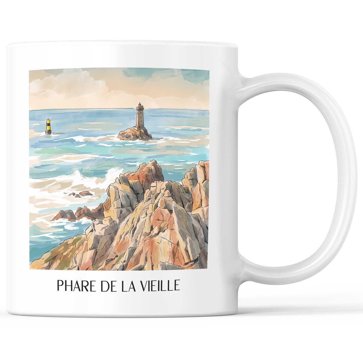 Phare de la Vieille Kaffeebecher - Pointe du Raz - Frankreich Becher - Kaffeetasse im Aquarell Stil - favplace