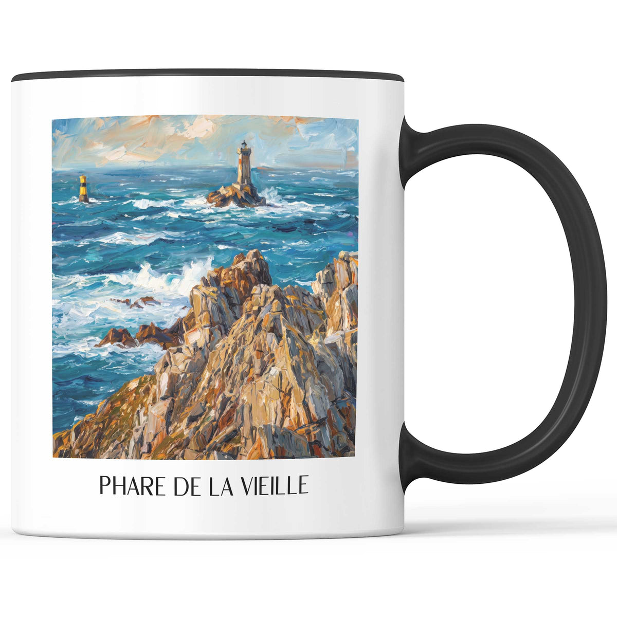 Phare de la Vieille Kaffeebecher - Pointe du Raz - Frankreich Becher - Kaffeetasse im Ölgemälde Stil - favplace