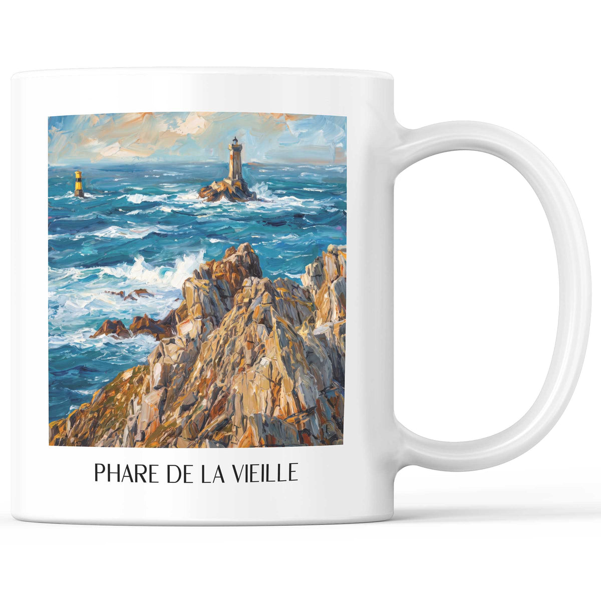 Phare de la Vieille Kaffeebecher - Pointe du Raz - Frankreich Becher - Kaffeetasse im Ölgemälde Stil - favplace