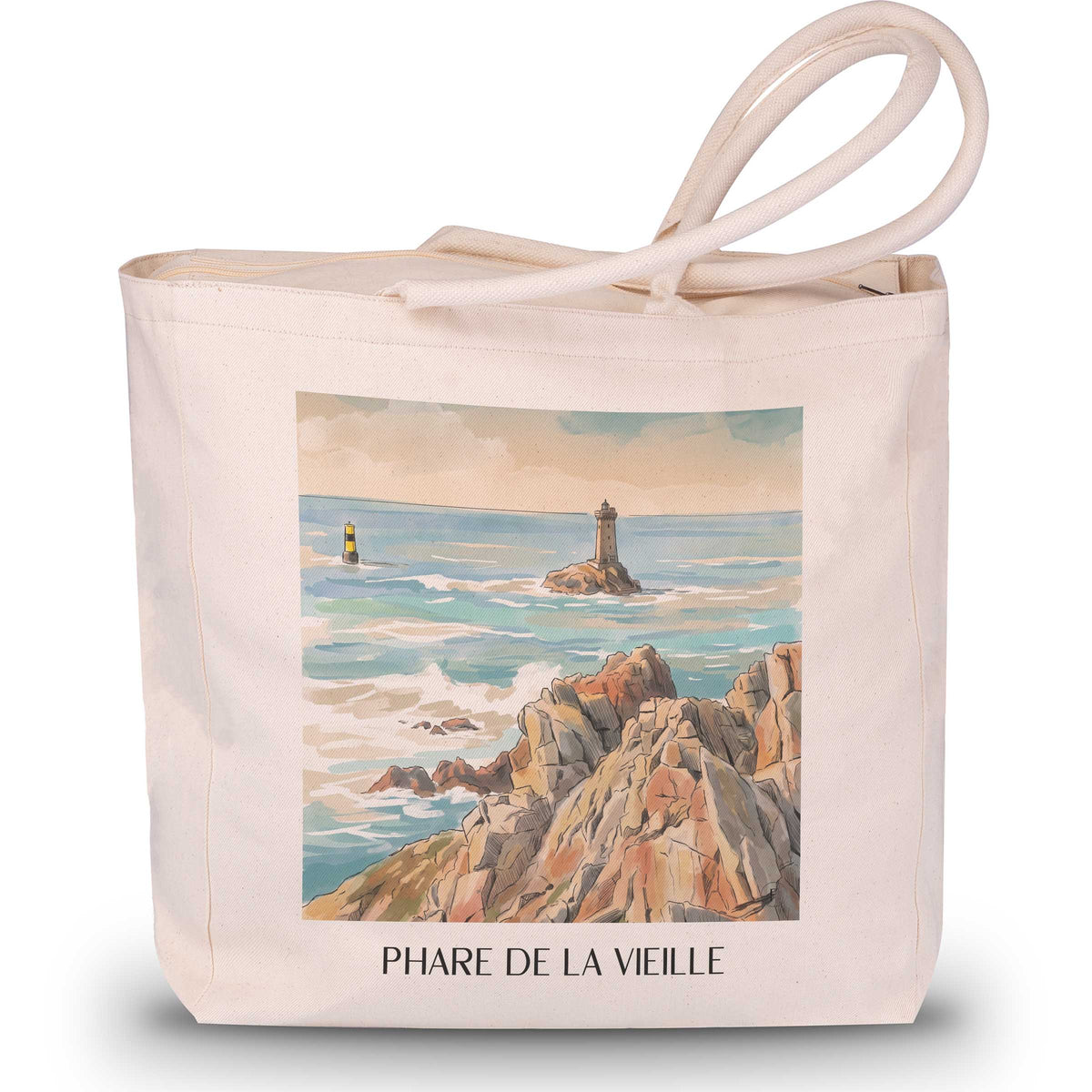 Phare de la Vieille Shopping Tasche - Pointe du Raz - Frankreich Tote Bag - Einkaufstasche im Aquarell Stil - favplace