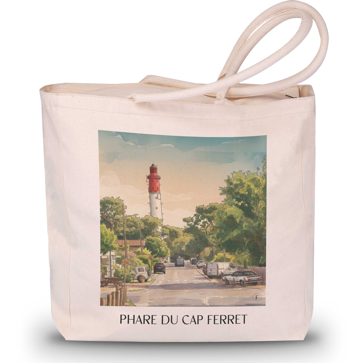 phare-du-cap-ferret-bassin-d'arcachon-frankreich-einkaufstasche-aquarell