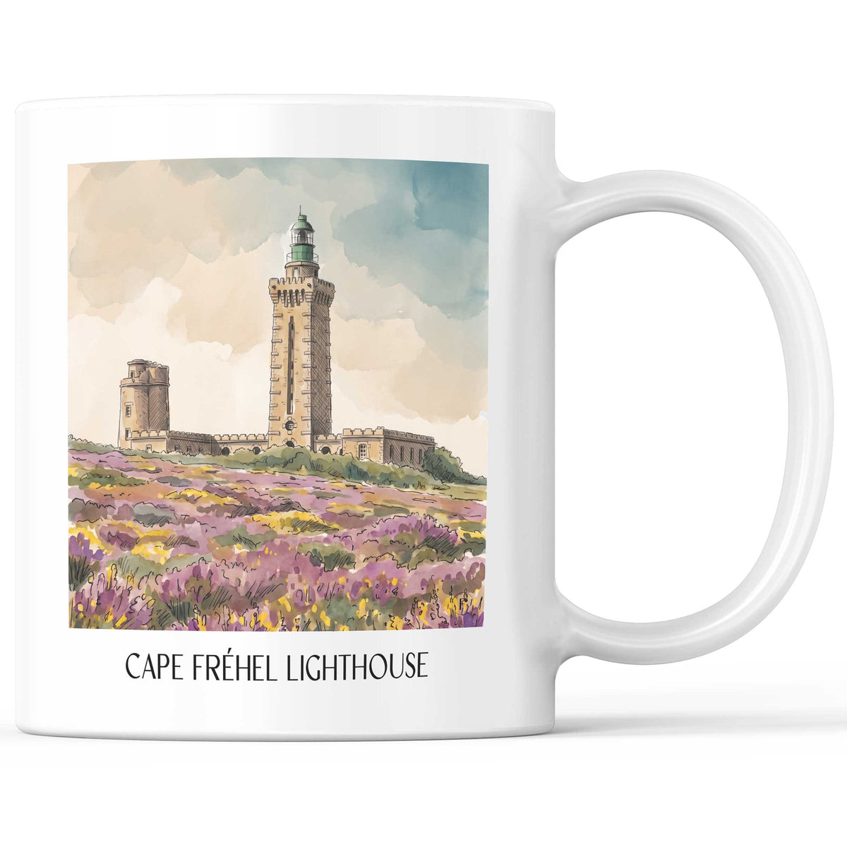 Phare du Cap Fréhel Kaffeebecher - Côte d'Émeraude - Frankreich Becher - Kaffeetasse im Aquarell Stil - favplace